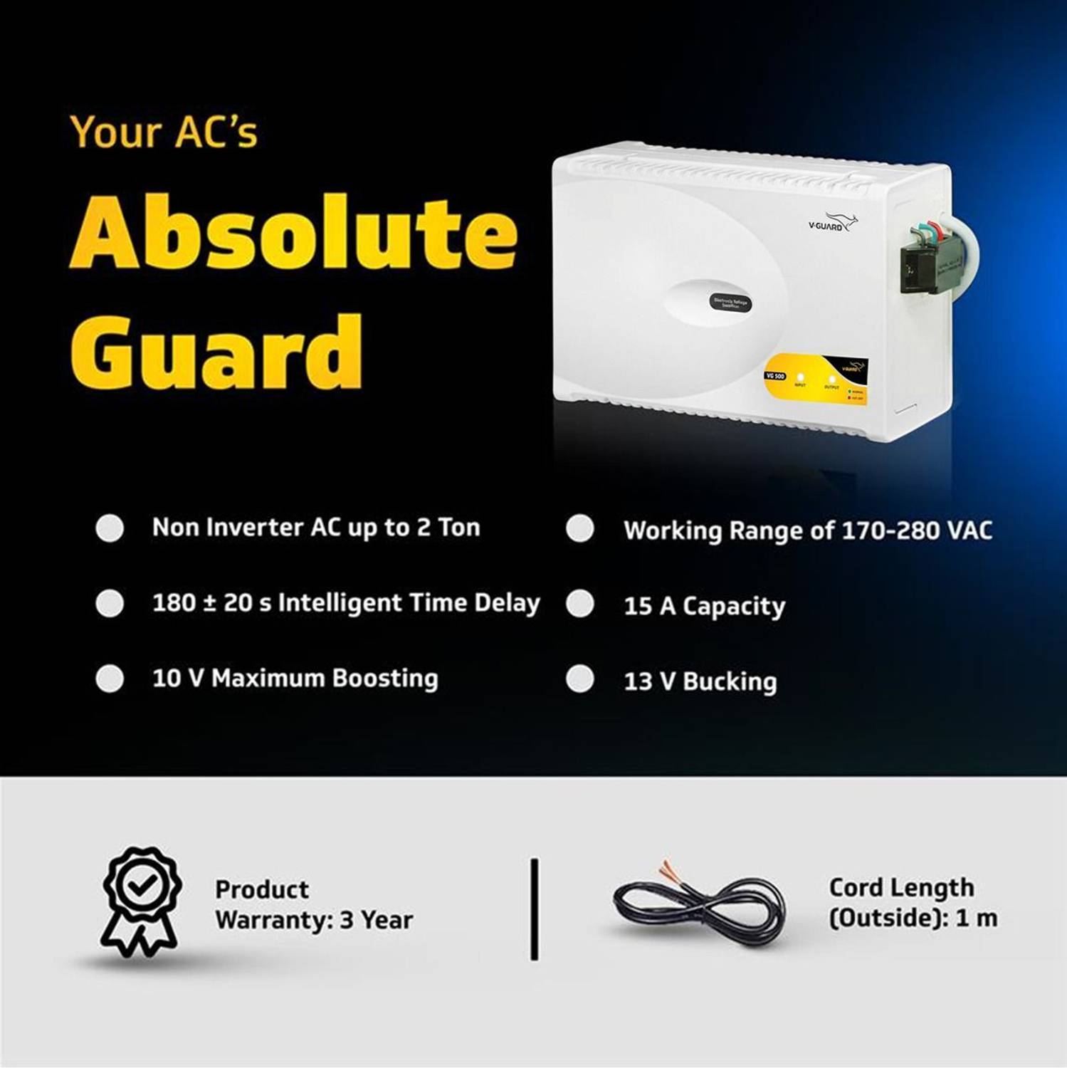 V-Guard VG 500 VOLTAGE STABILIZER (AC Upto 2 TON, 170 VAC - 270