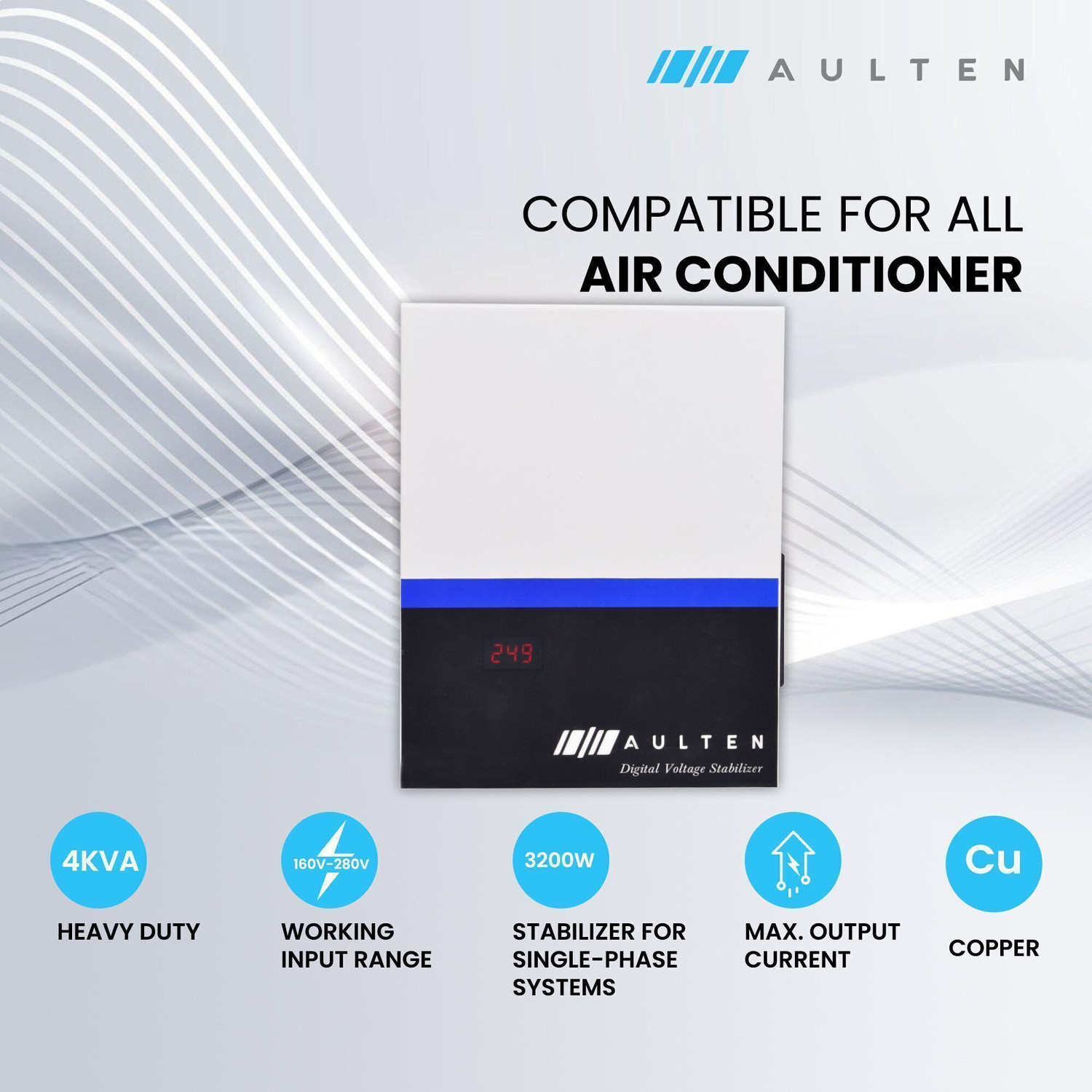 Image of Aulten AD5160 4KVA 160V-270V Digital Voltage Stabilizer for Ac up to 1.5 ton