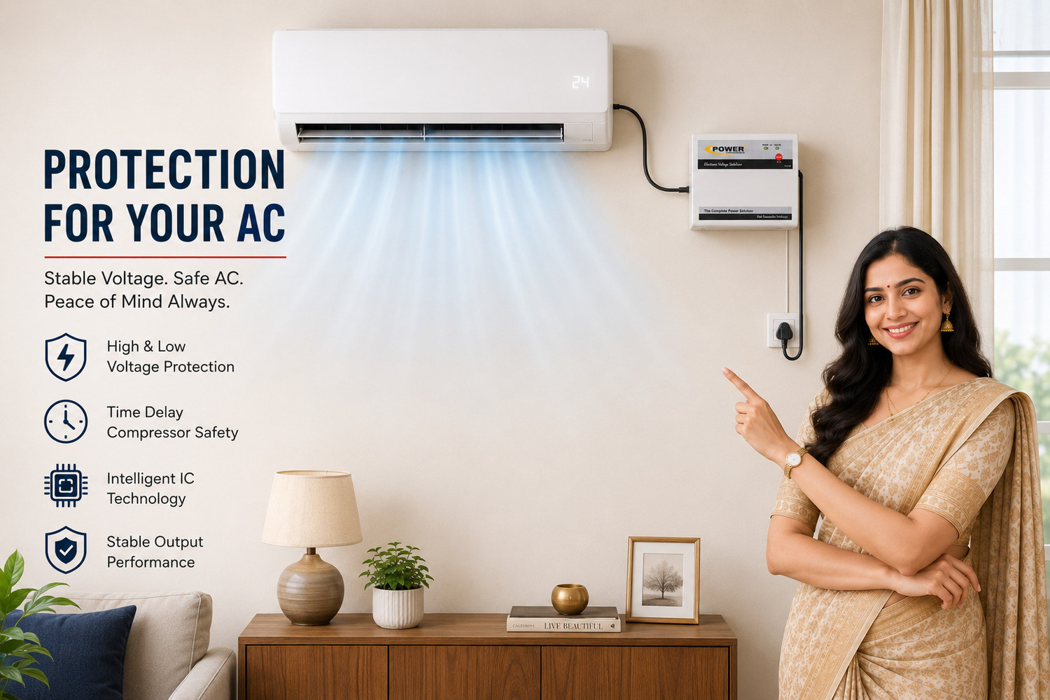 Image of Power Plus 5 KVA TMD AC Stabilizer for Up to 2 Ton Air Conditioner | 170V-270V | Heavy Duty TMD