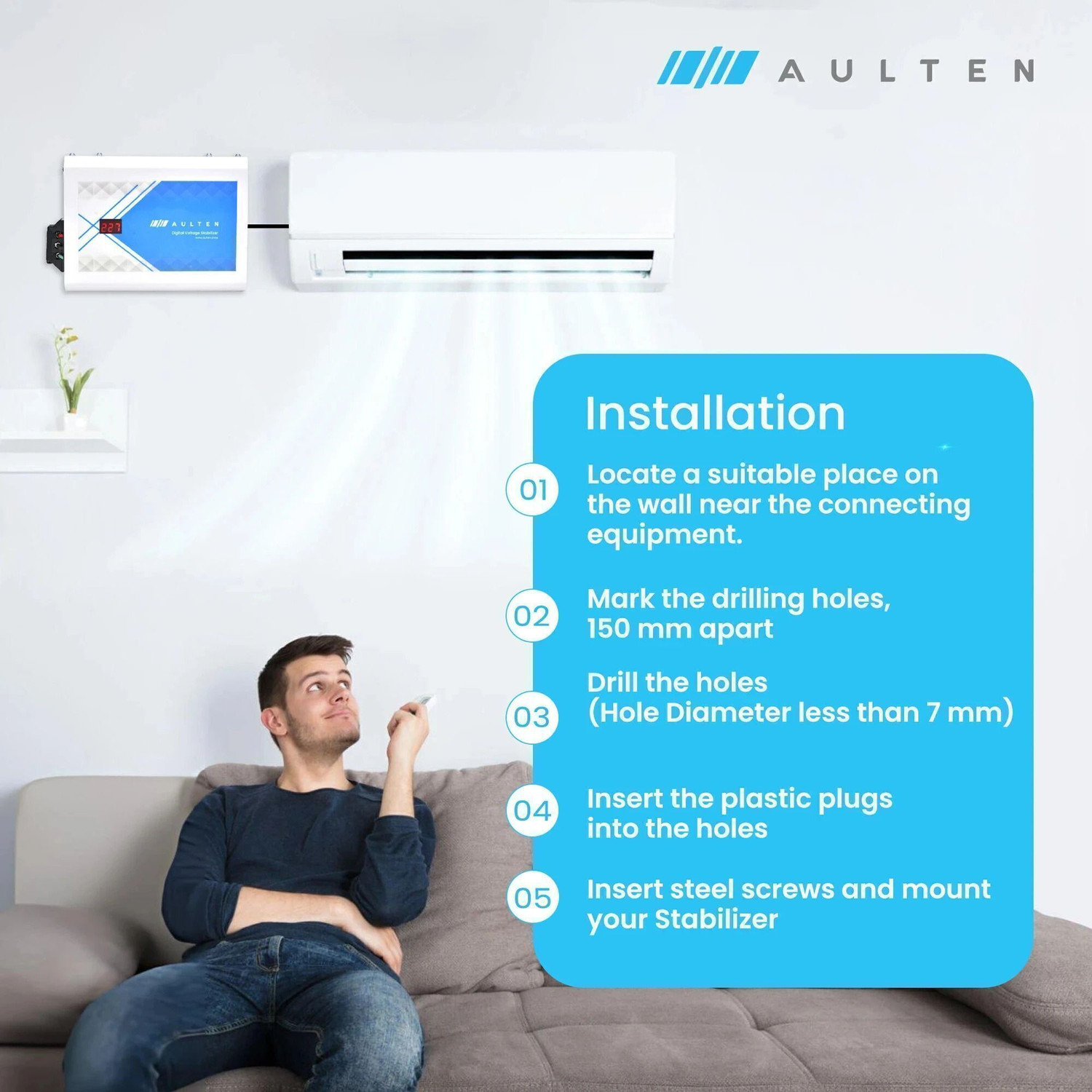 Image of Aulten 4 KVA 150V - 280V 3200W Digital Voltage Stabilizer for All Inverter /Split /Window 1.5 Ton Ac