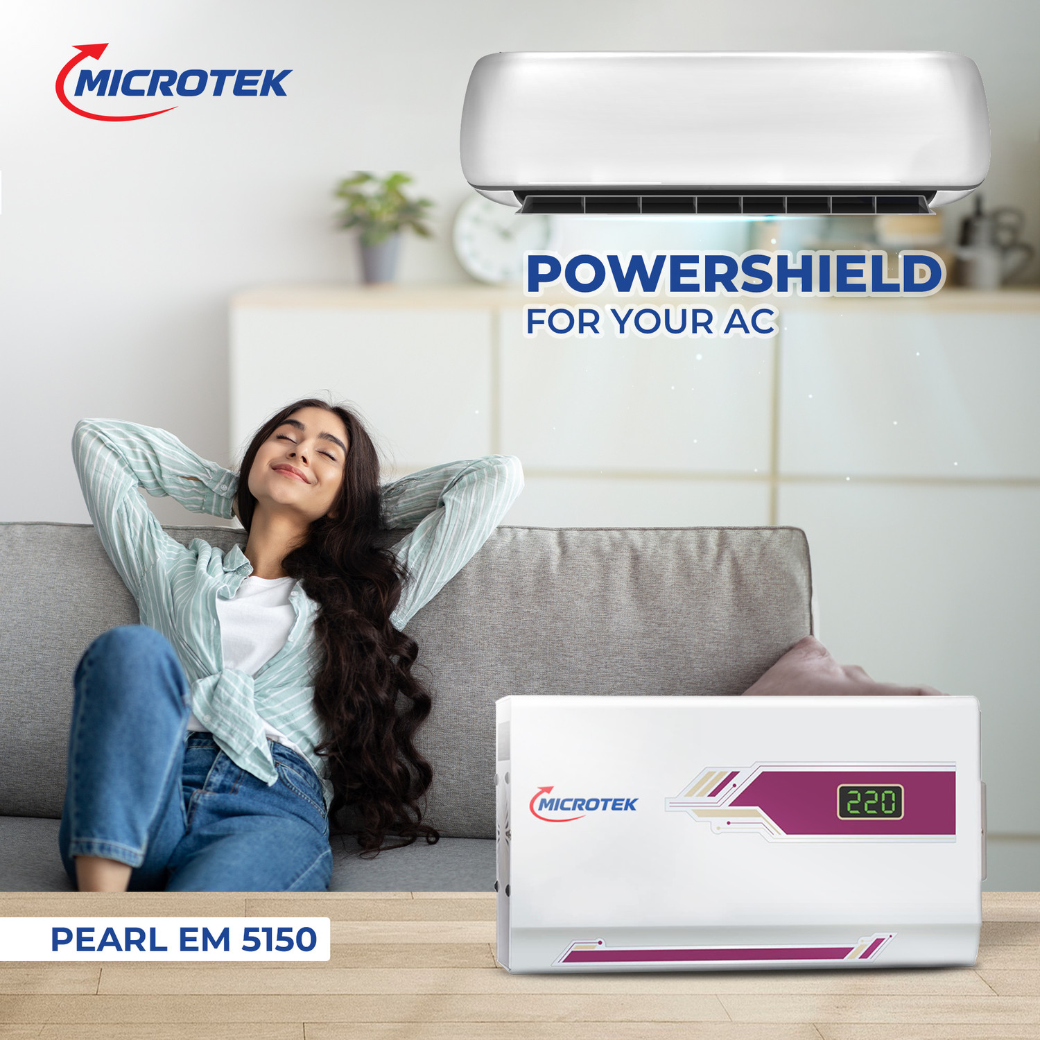 Image of Microtek PEARL EM5150+ Automatic Voltage Stabilizer for AC up to 1.5 Ton Working Power 150V - 290�5V