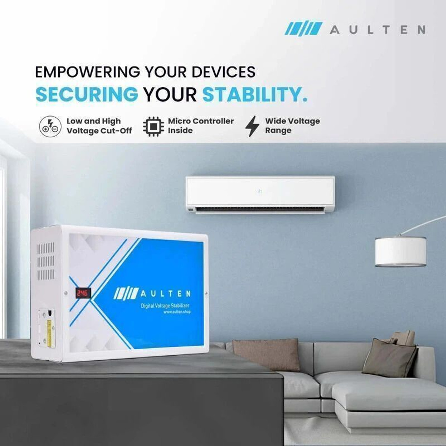 Image of Aulten 5KVA 150V 280V 4000W Digital Voltage Stabilizer for All Inverter /Split /Window 2 Ton AC