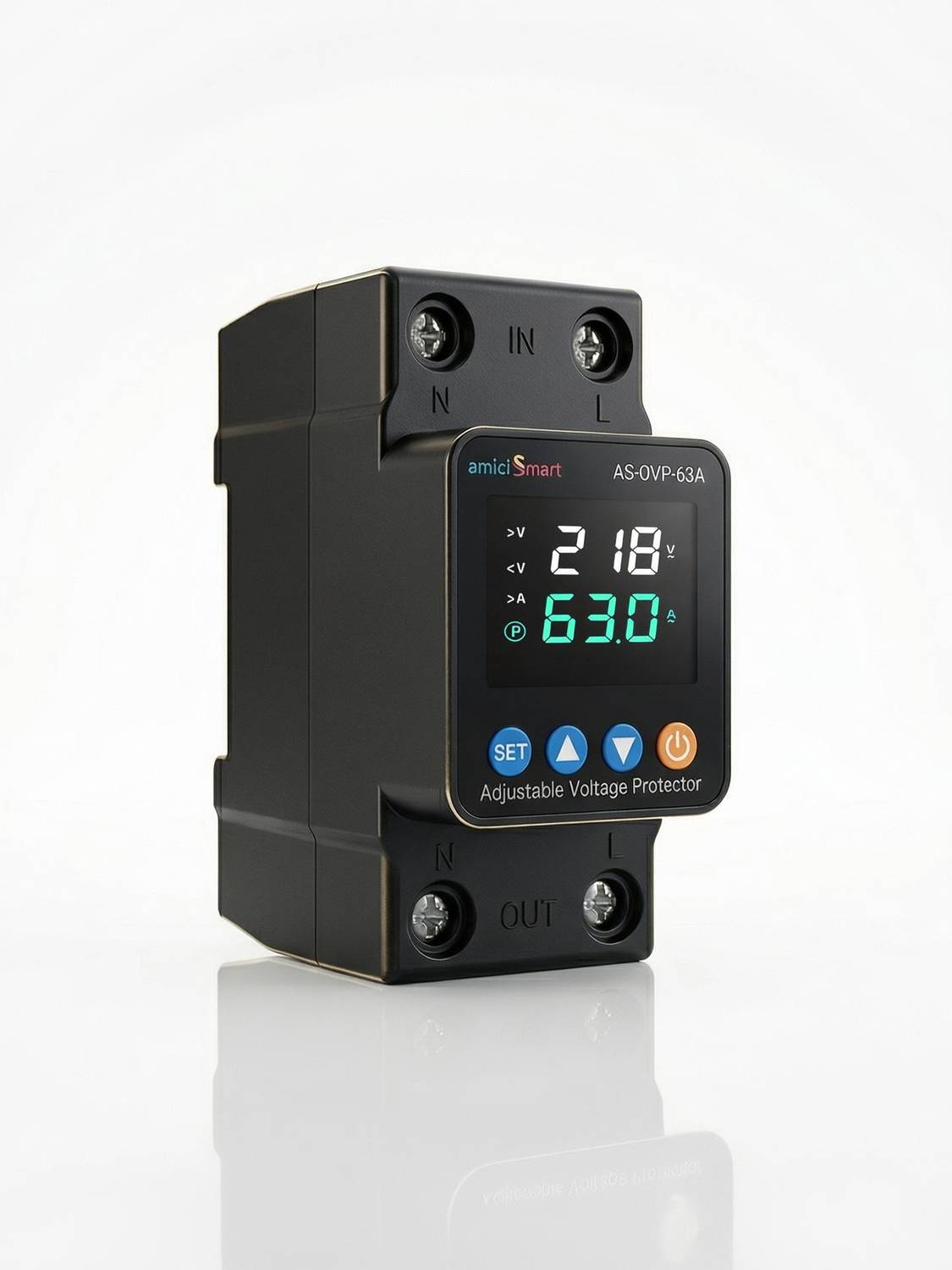 amiciSmart Automatic Voltage & Overload Protector with Auto Reconnect 63A Voltage Protection