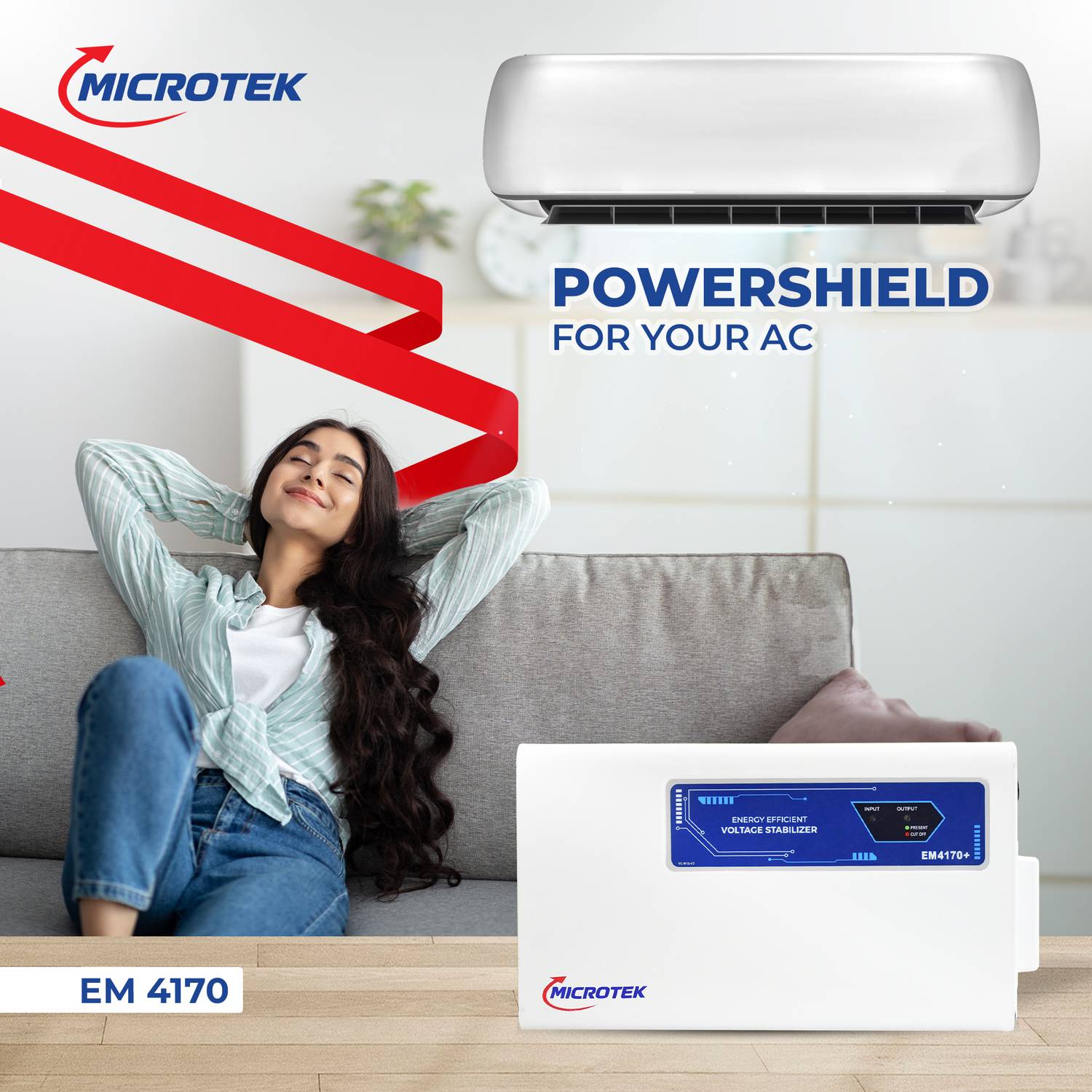 Microtek EM4170+ Used for AC up to 1.5 Ton Working Power, 170V - 270V