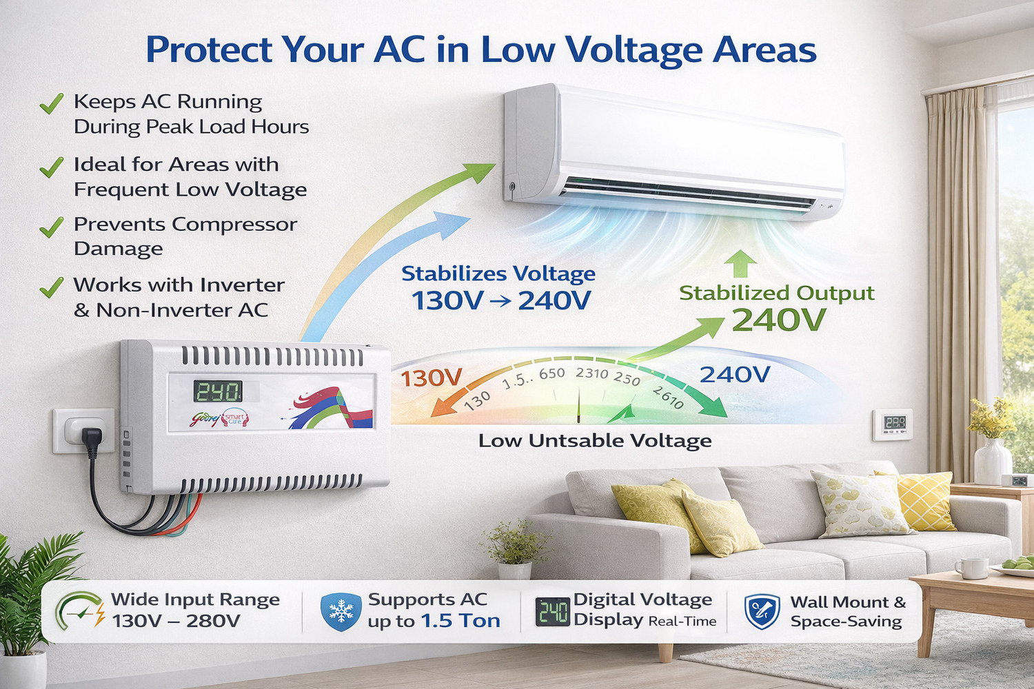 Image of Godrej VlStb 130-280V 4KVA AL-TD Voltage Stabilizer for window and split ac upto 1.5 TON