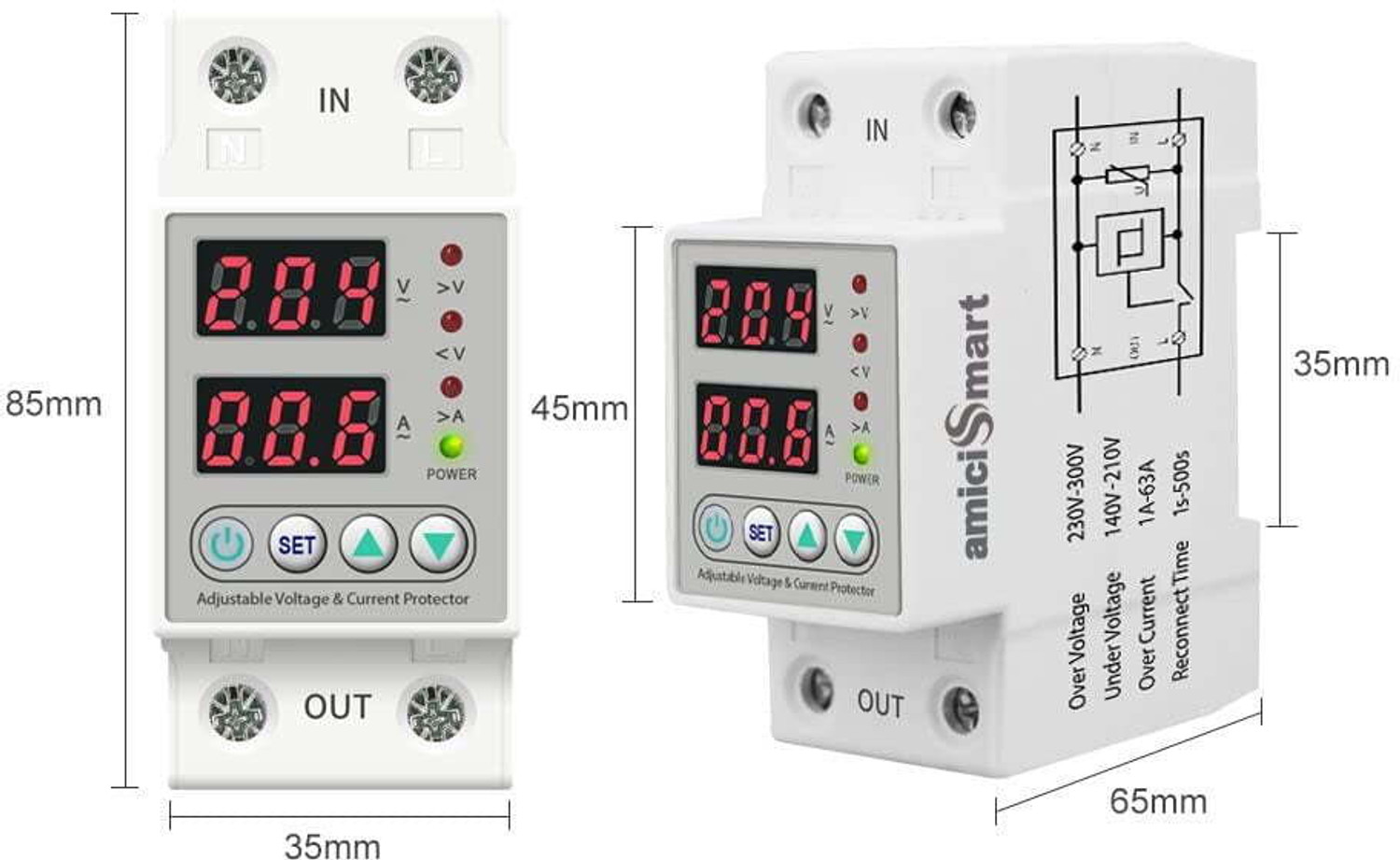 Image of amiciSmart 80A Automatic Over Current and Over /Under Voltage Protector