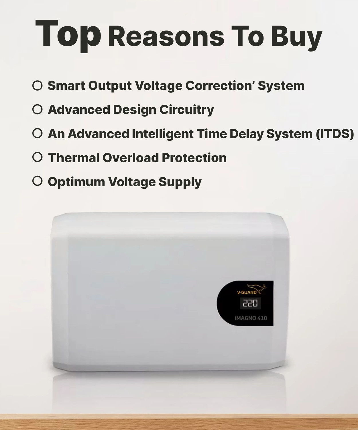 Image of V-Guard iMagno 410 Inverter AC Stabilizer | Digital Display | (170-270 VAC) (up to 1.5 Ton AC)