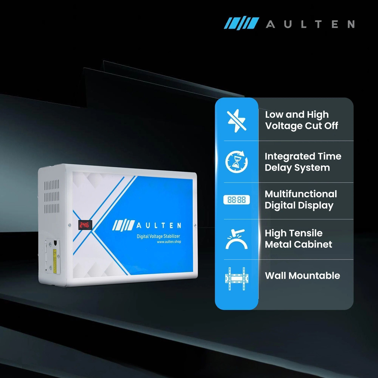 Image of Aulten 5KVA 3200W 150V-280V Digital Voltage Stabilizer for All Inverter /Split /Window 2 Ton AC