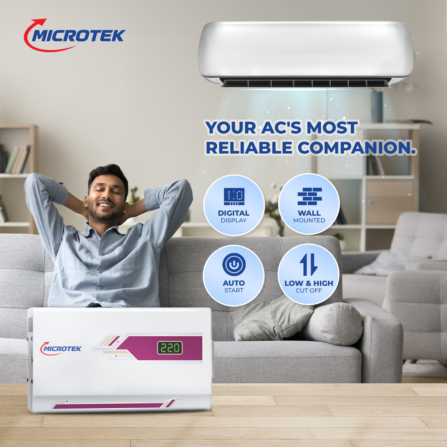 Image of Microtek PEARL EM5150+ Automatic Voltage Stabilizer for AC up to 1.5 Ton Working Power 150V - 290�5V