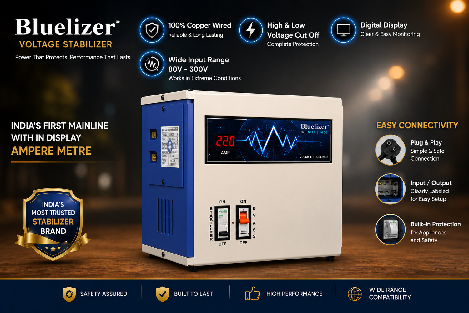 Image of BLUELIZER 5KVA (80- 300) V MAINLINE STABILIZER FOR HOME COPPER WIRED COPPER WIRED|HIGH /LOW CUT OFF|AMPERE METRE|LEGENDARY SERIES|