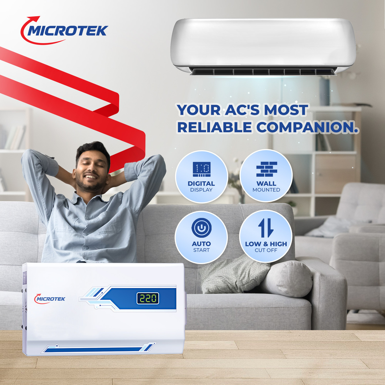 Image of Microtek PEARL EM4140+ Automatic Voltage Stabilizer for AC up to 1.5 Ton Working Power140V-290V