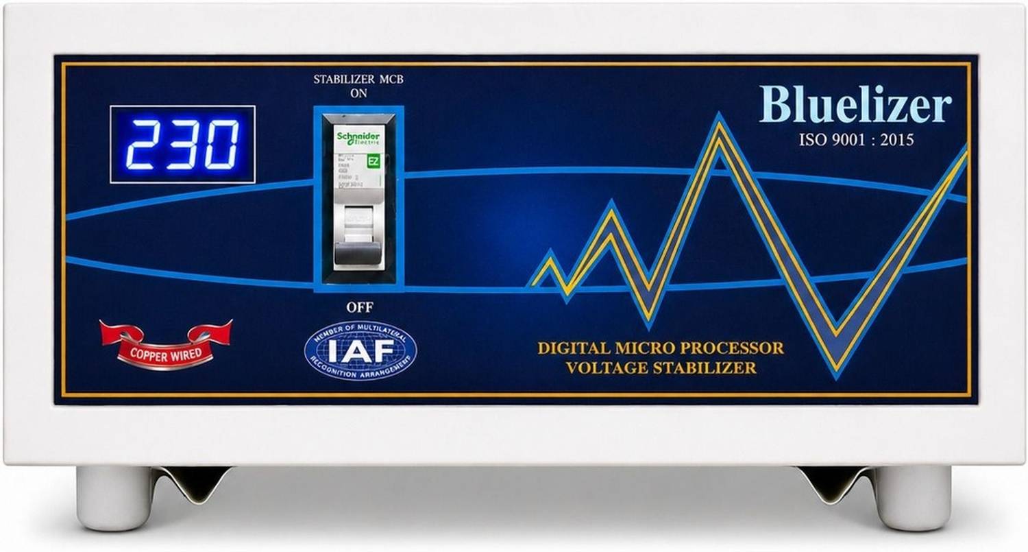 BLUELIZER 6 Kva Mainline Stabilizer Working Range (80 - 300 V) Loading Capacity 20 Ampere (INDIA'S FIRST IN DISPLAY AMPERE METER STABILIZER)