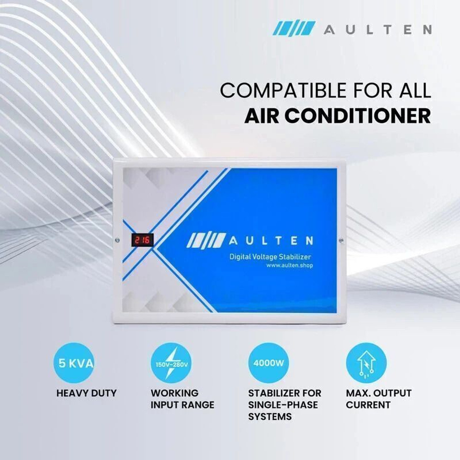 Image of Aulten 5KVA 150V 280V 4000W Digital Voltage Stabilizer for All Inverter /Split /Window 2 Ton AC