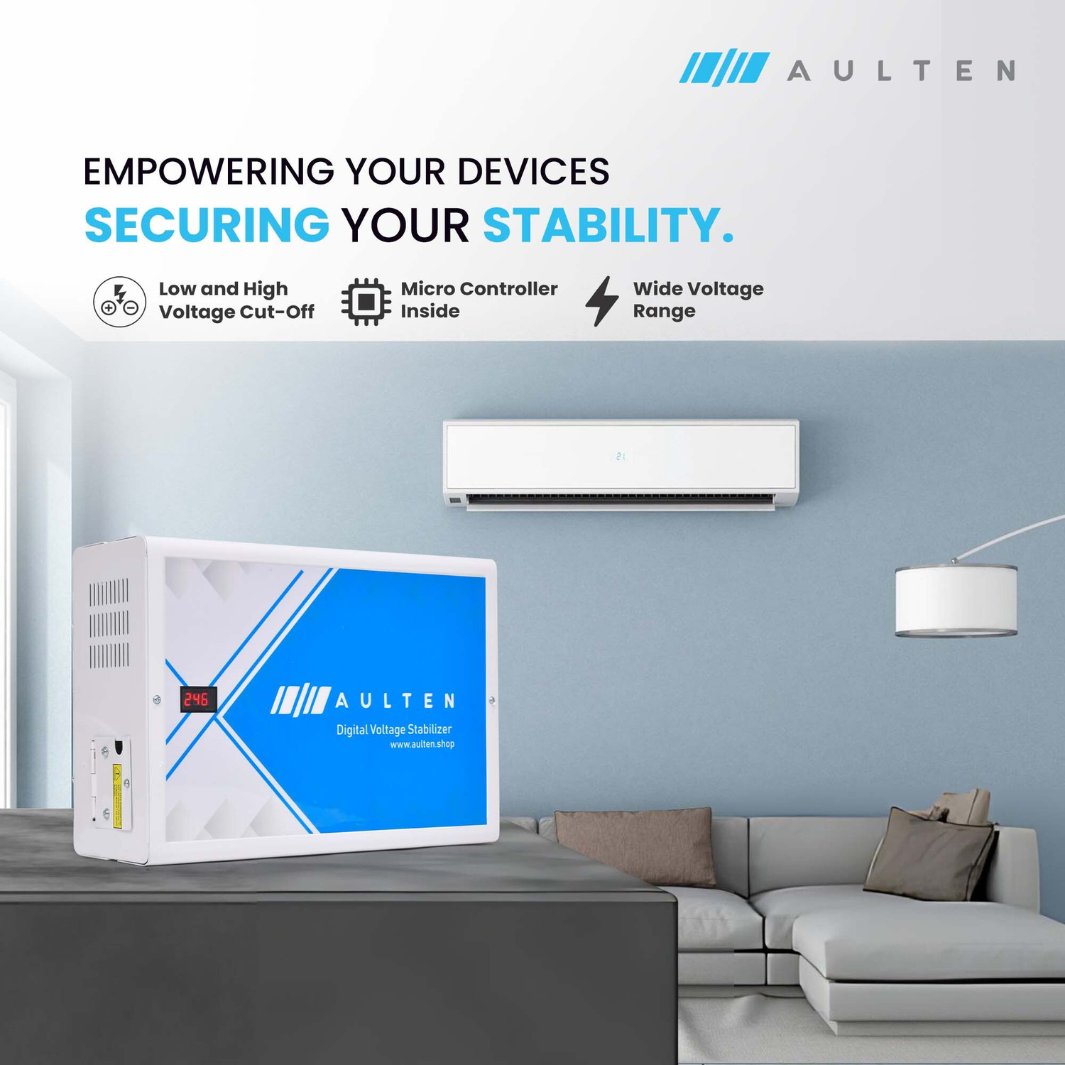 Image of Aulten 5KVA 90V - 300V 4000W Digital Voltage Stabilizer for All Inverter /Split /Window Upto 2.0 Ton AC's