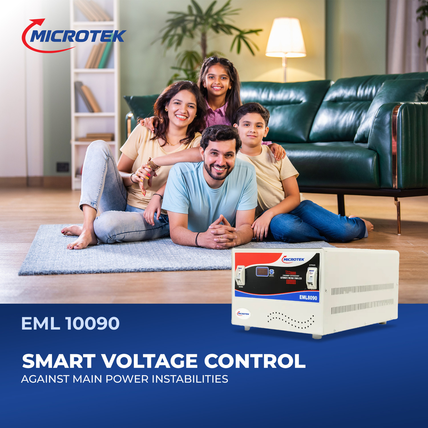 Image of Microtek EML10090 Auto Start | Low & High Cut-Off | MCB Protection | Input Range 100V-290�5V