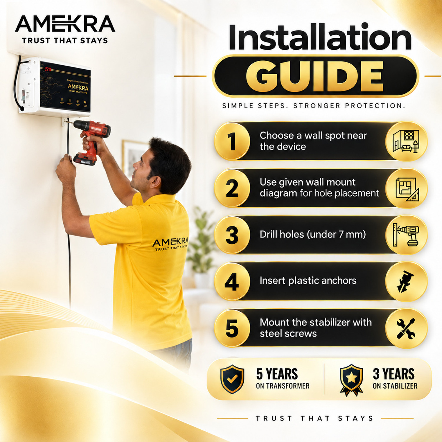 Image of Amekra 4KVA 170V-270V Voltage Stabilizer for 1.5 TON AC - Digital Display Output Only