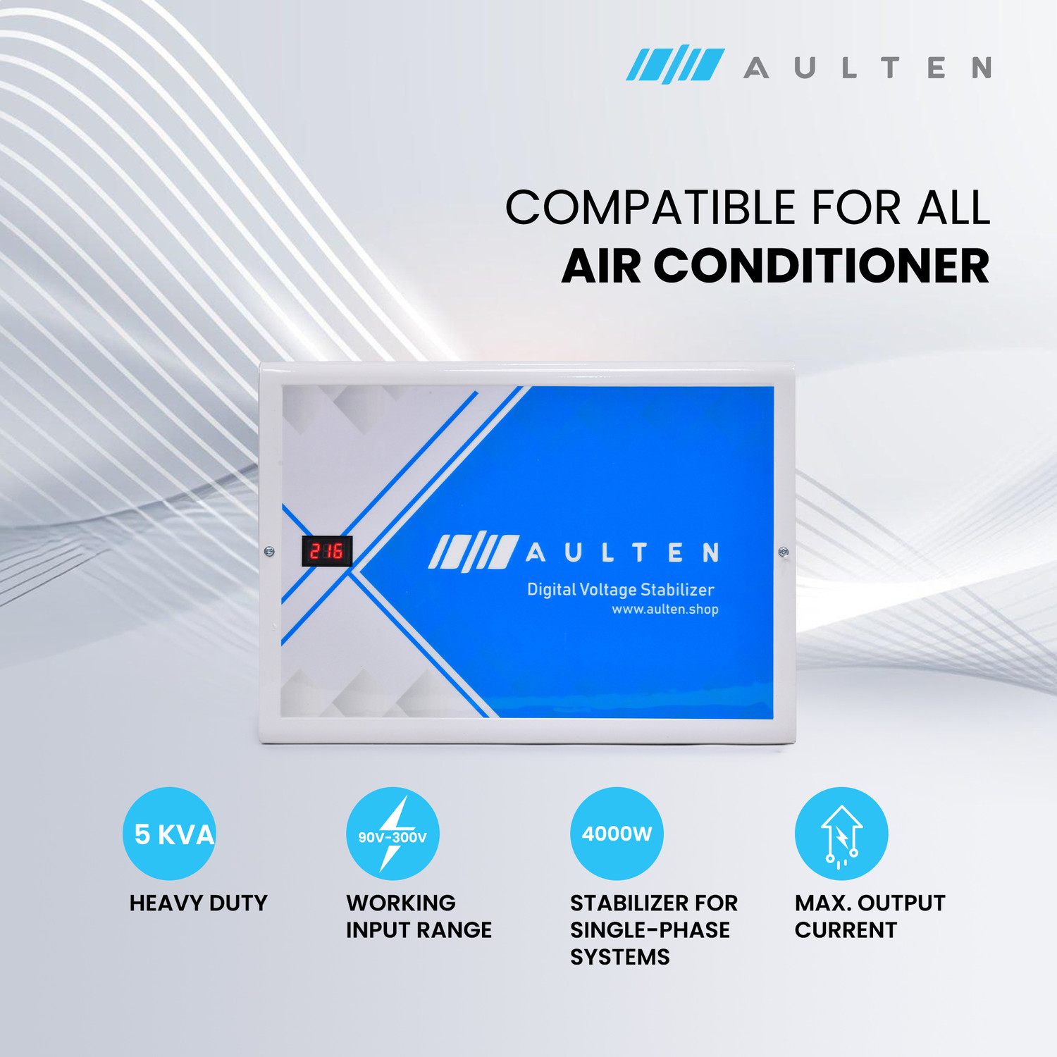 Image of Aulten 5KVA 90V - 300V 4000W Digital Voltage Stabilizer for All Inverter /Split /Window Upto 2.0 Ton AC's