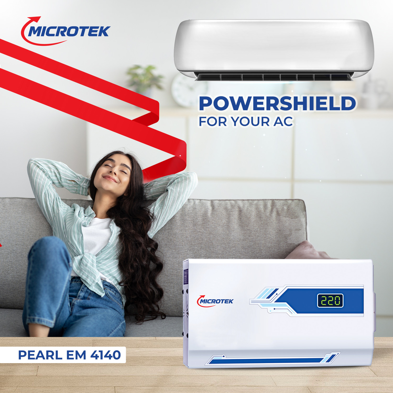 Image of Microtek PEARL EM4140+ Automatic Voltage Stabilizer for AC up to 1.5 Ton Working Power140V-290V