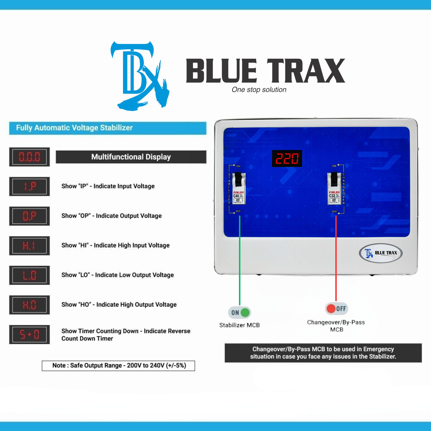 Image of BLUE TRAX Mainline Copper Table Top Digital 10 KVA Heavy-Duty 8000W, 70V-280V Voltage Stabilizer