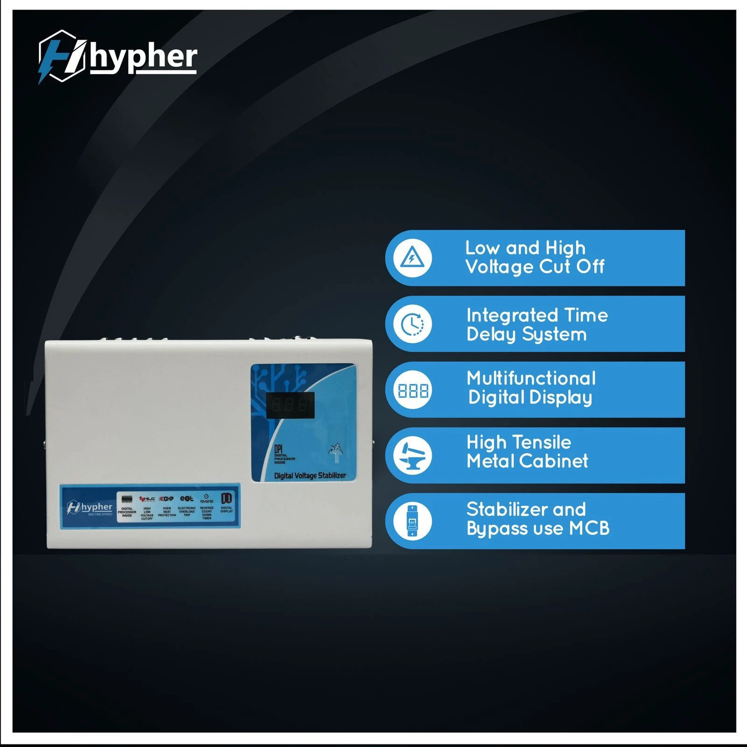 Image of Hypher 4 KAVACH 170VA Digital Voltage Stabilizer for Upto 1.5 Ton AC 4 KAVACH 170VA Digital Voltage Stabilizer for Upto 1.5 Ton AC