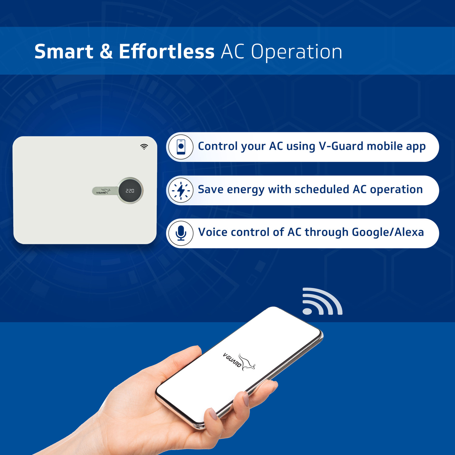 Image of V-Guard iD4 Ace 5540 Smart AC Stabilizer for 1.5 Ton AC | Voice Control using Google & Alexa