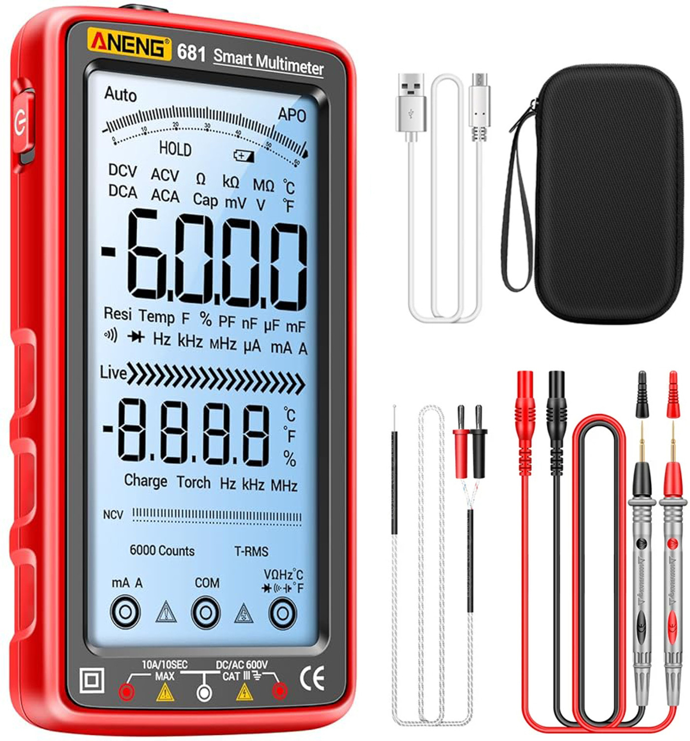 Image of ZITRONIX Digital Multimeter Tester Auto-Ranging TRMS 6000 Counts Voltmeter Smart USB Digital Voltage Tester