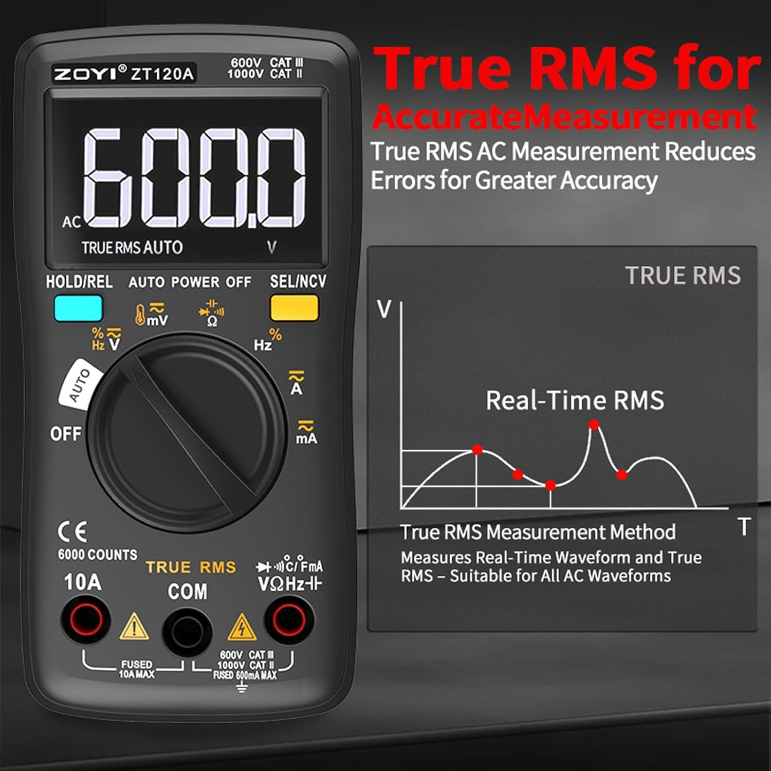 Image of ZOYI ZT-102A True RMS, Auto-Ranging, 6000 Count, AC /DC Digital Voltage Tester