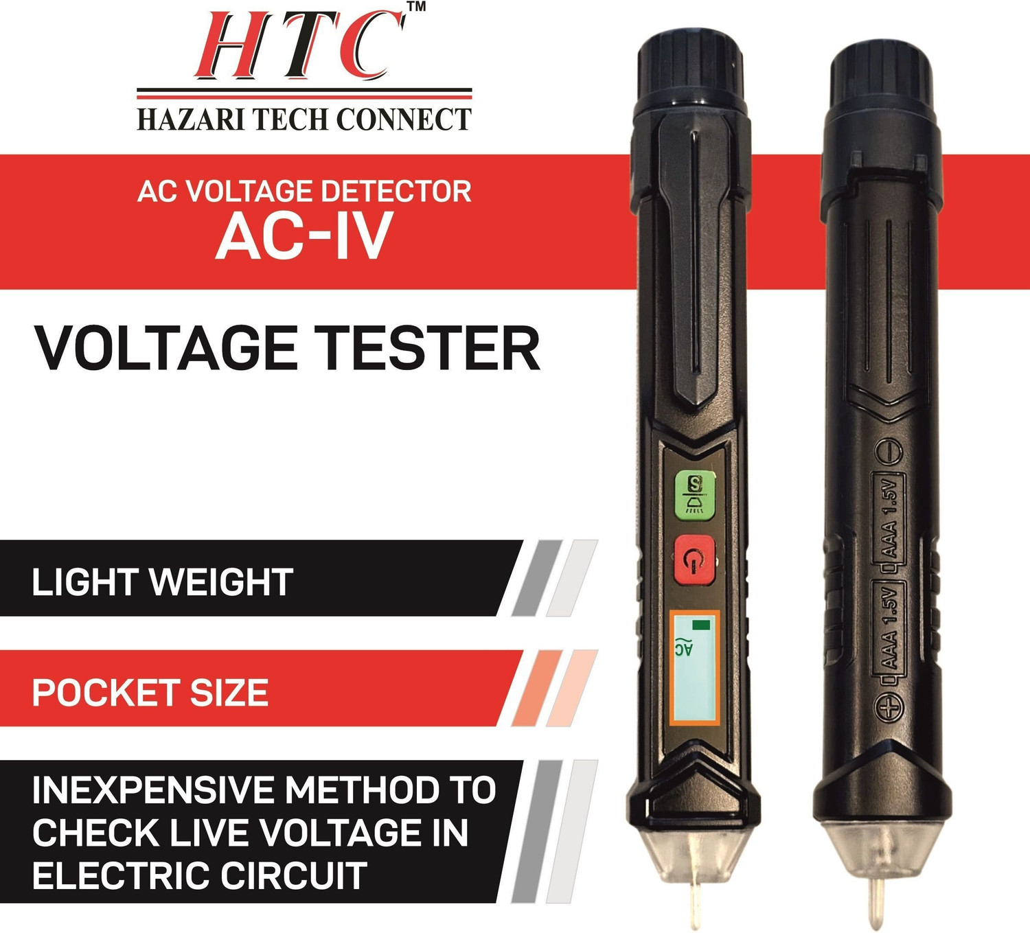 Image of HTY HTC AC-IV 12V~1000V Visual & Sound with LED Flashlight Non-contact AC Digital Voltage Tester