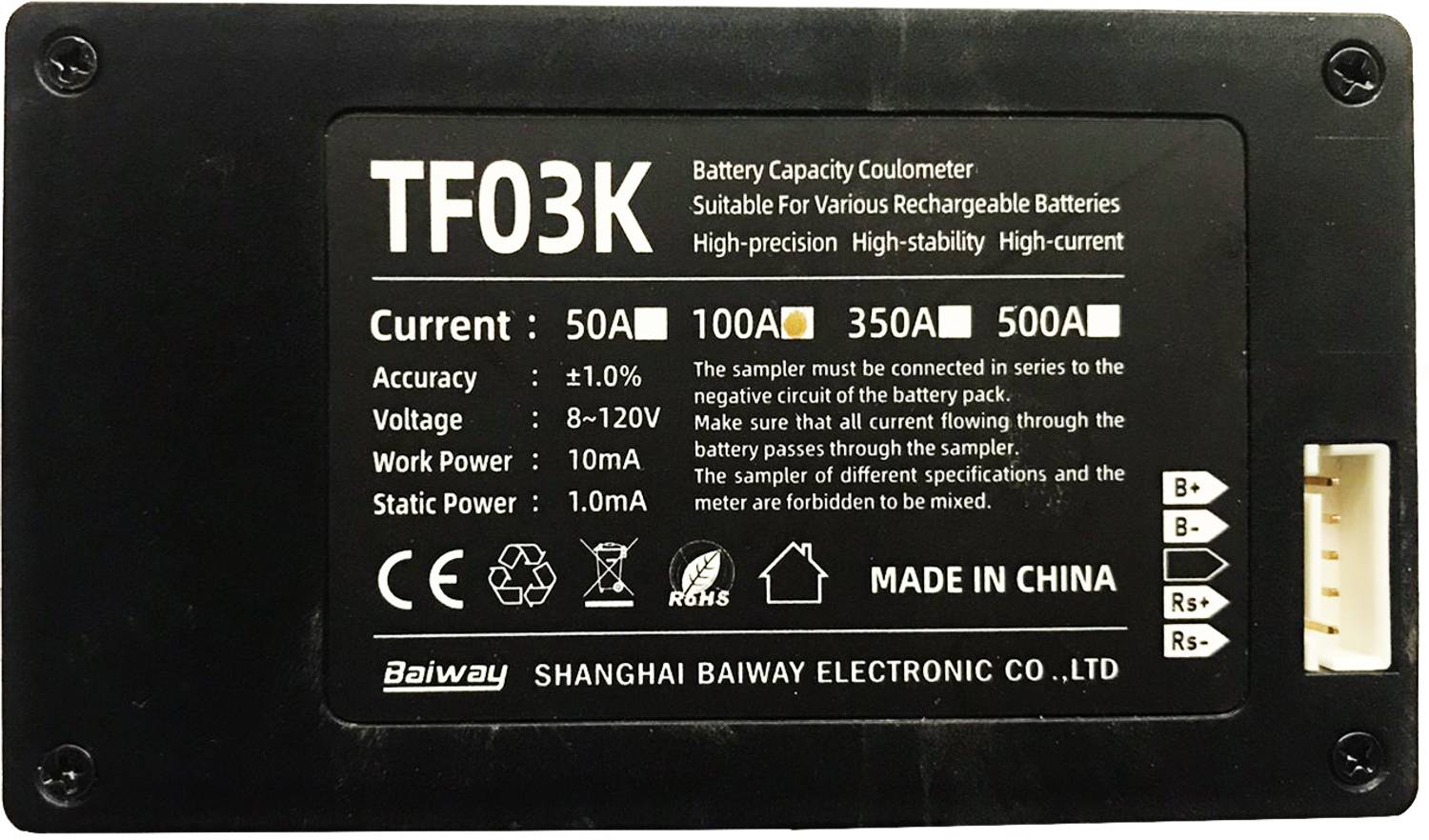 GVC Coulomb Meter, DC 8-120V 100A Battery Monitor Voltmeter,100V