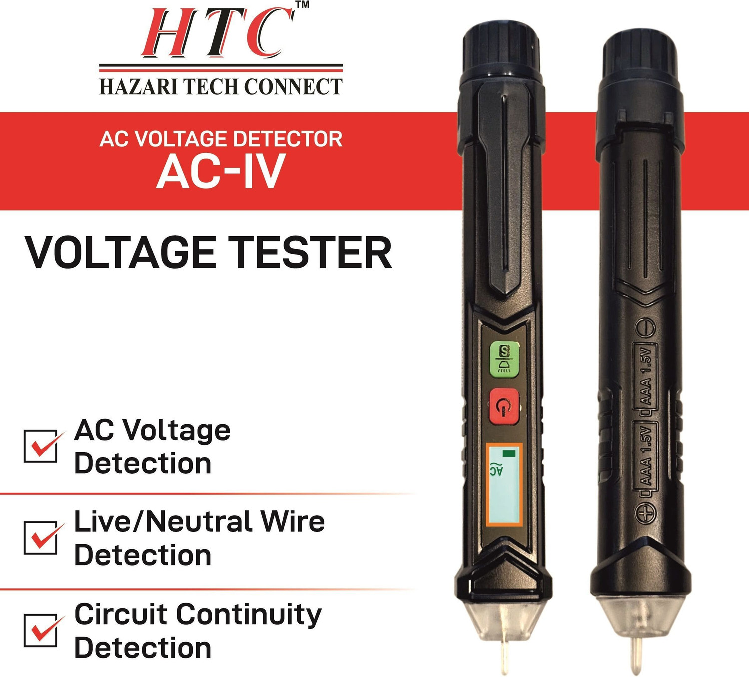 Image of HTY HTC AC-IV 12V~1000V Visual & Sound with LED Flashlight Non-contact AC Digital Voltage Tester
