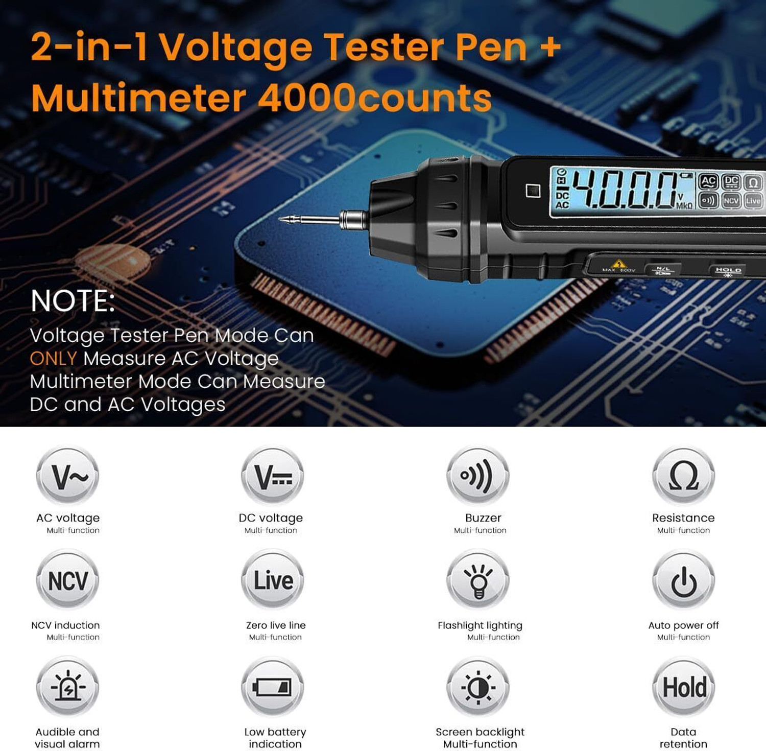 Image of Zomei Digital Multimeter 4000 Count Voltage Tester Current Meter Noncontact Sensor Digital Voltage Tester