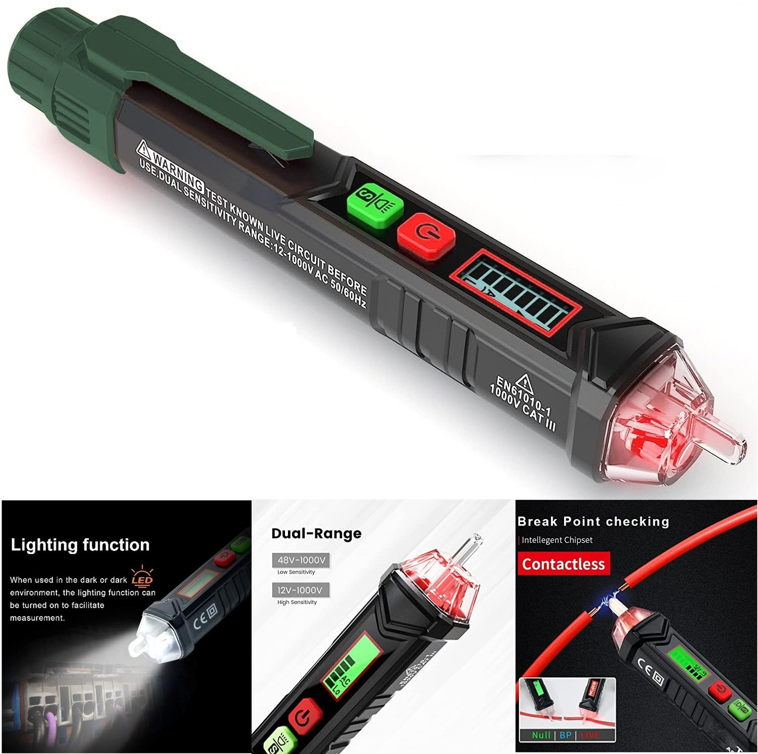 Image of HTY HTC AC-IV 12V~1000V Visual & Sound with LED Flashlight Non-contact AC Digital Voltage Tester