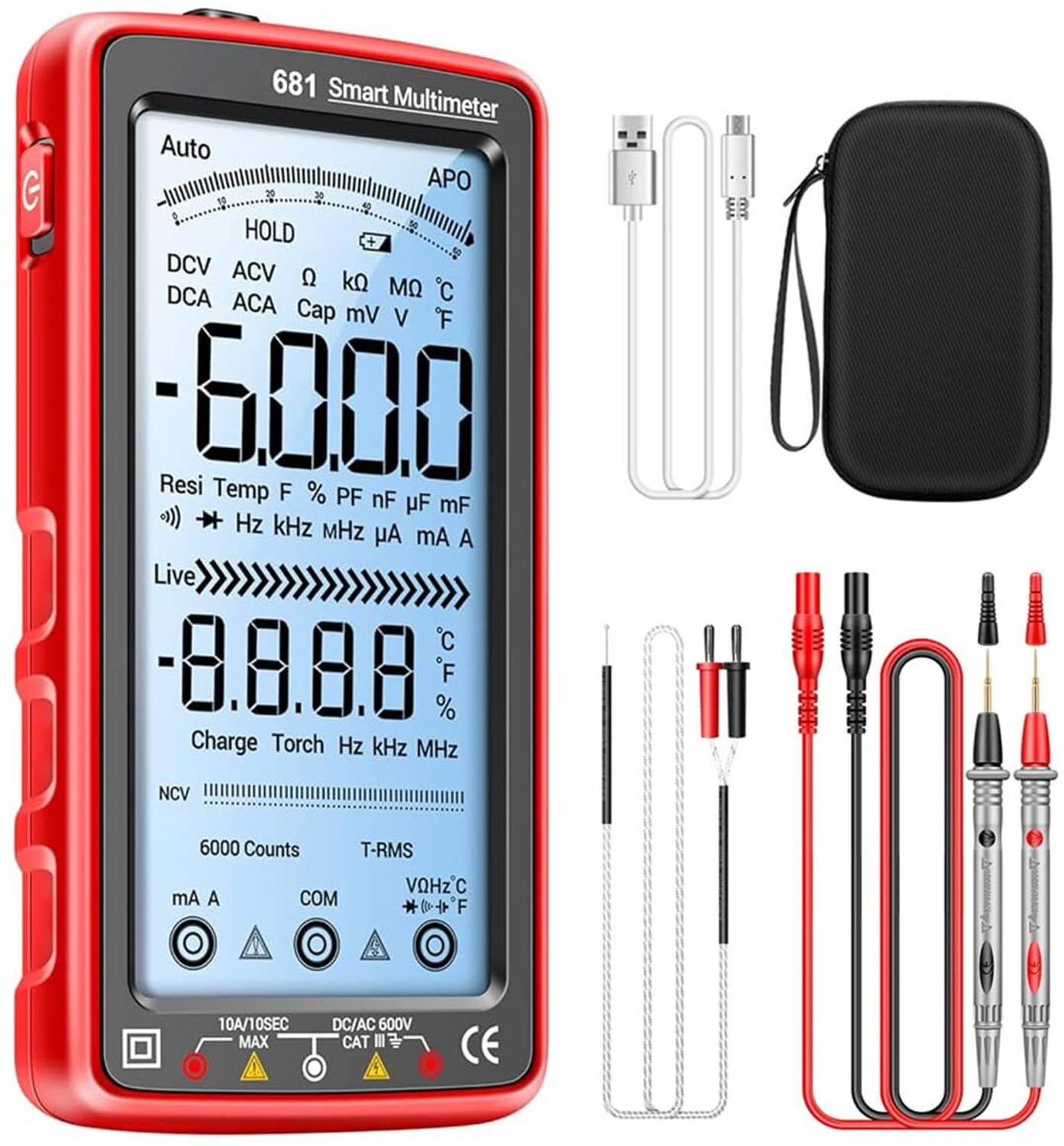 Zeitel Digital Multimeter Tester TRMS 6000 Counts USB Rechargeable Digital Multimeter