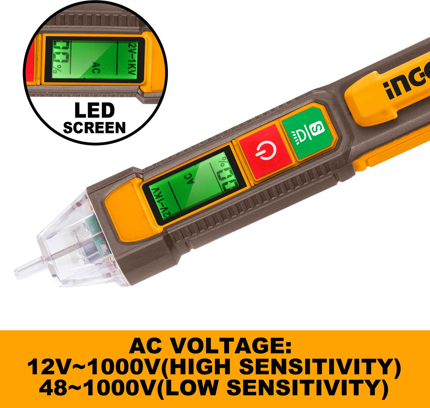 Image of INGCO AC Voltage Detector 1000V, Digital Voltage Tester
