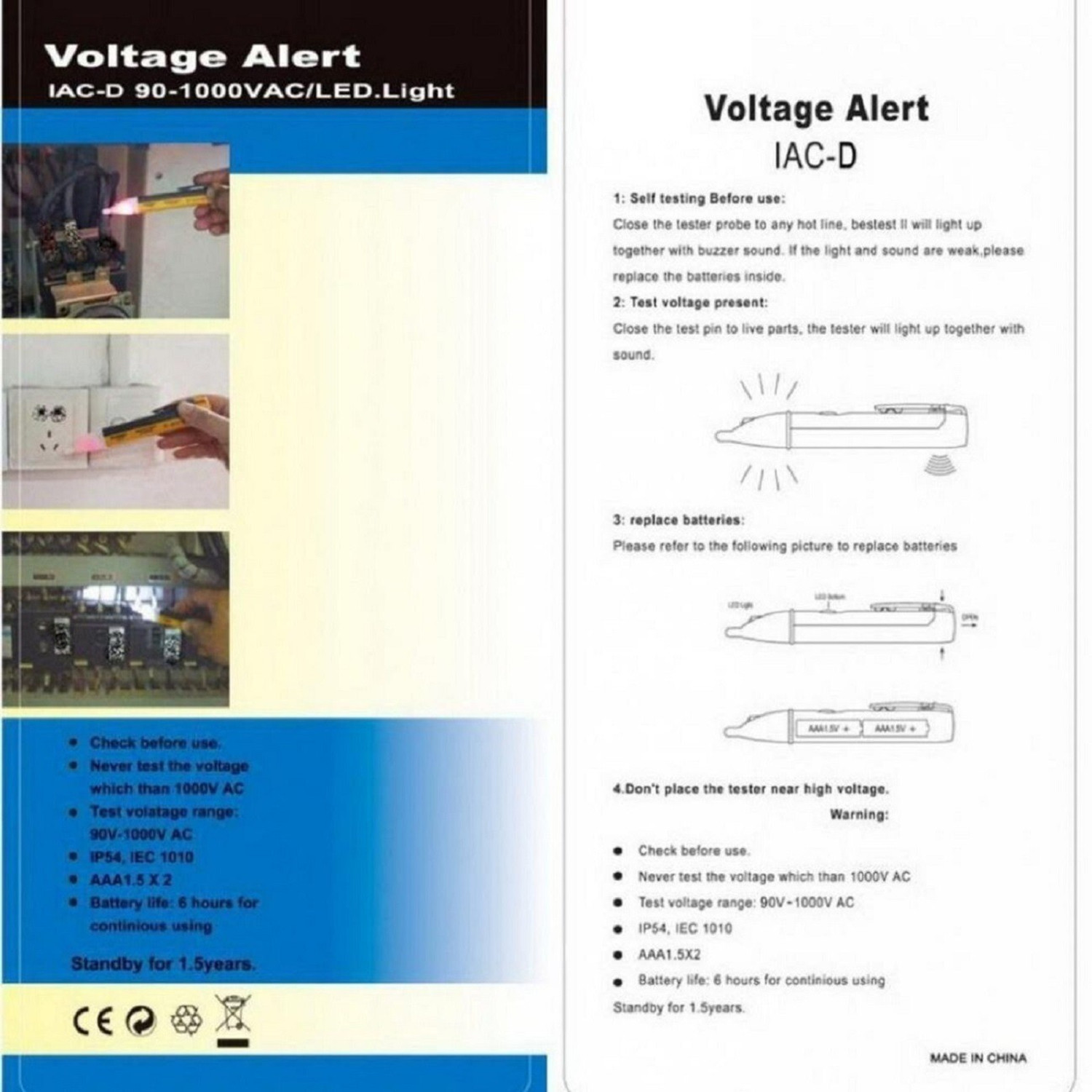 Image of Vck Non-Contact AC Voltage Tester Alert Pen Volt Test Meter Detector Sensor 90~1000V Digital Voltage Tester