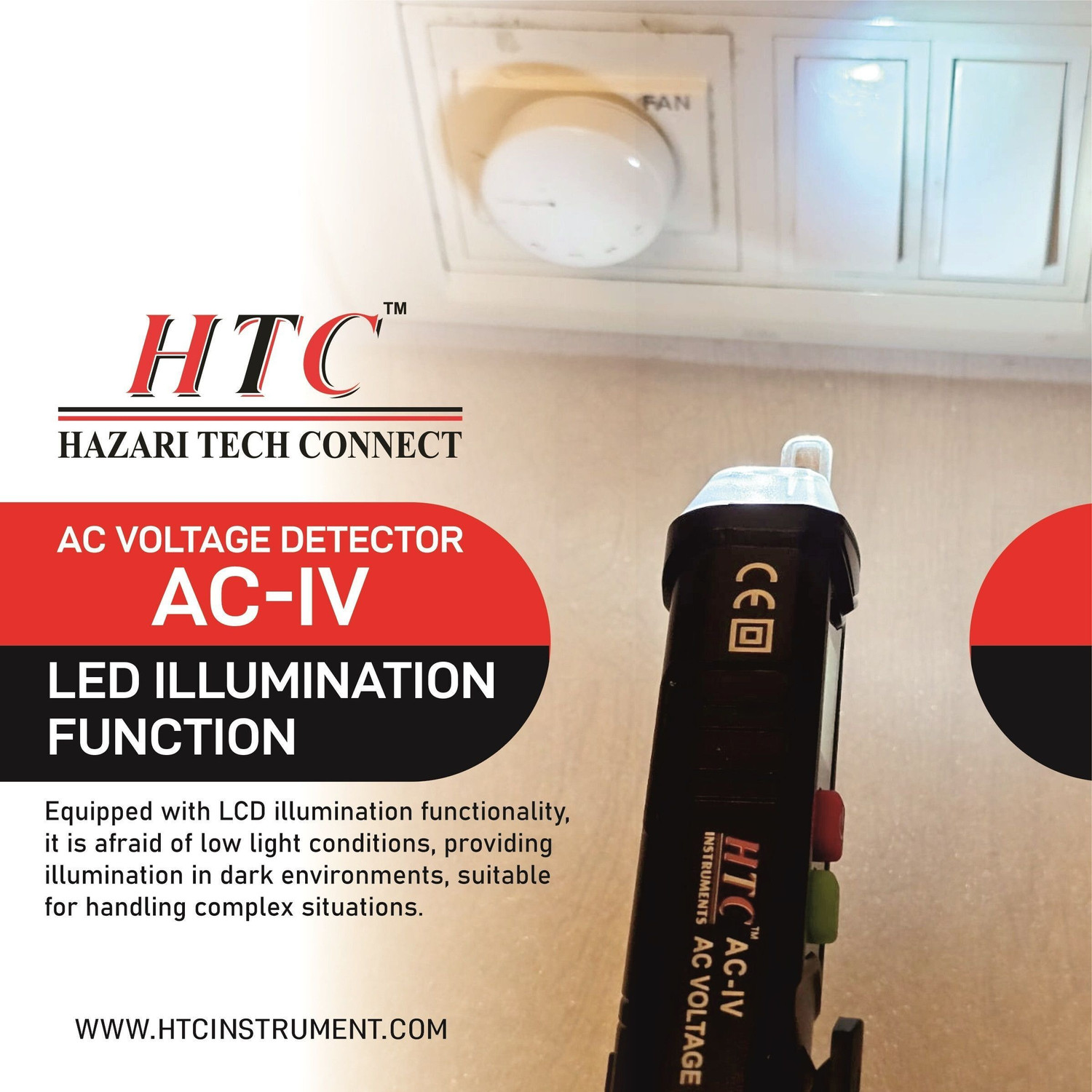 Image of HTY HTC AC-IV 12V~1000V Visual & Sound with LED Flashlight Non-contact AC Digital Voltage Tester