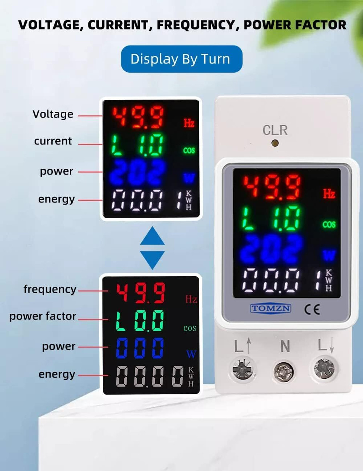 Image of amiciSense AC Digital Energy Meter, 100A Active Power Voltage Current Energy Meter Voltmeter