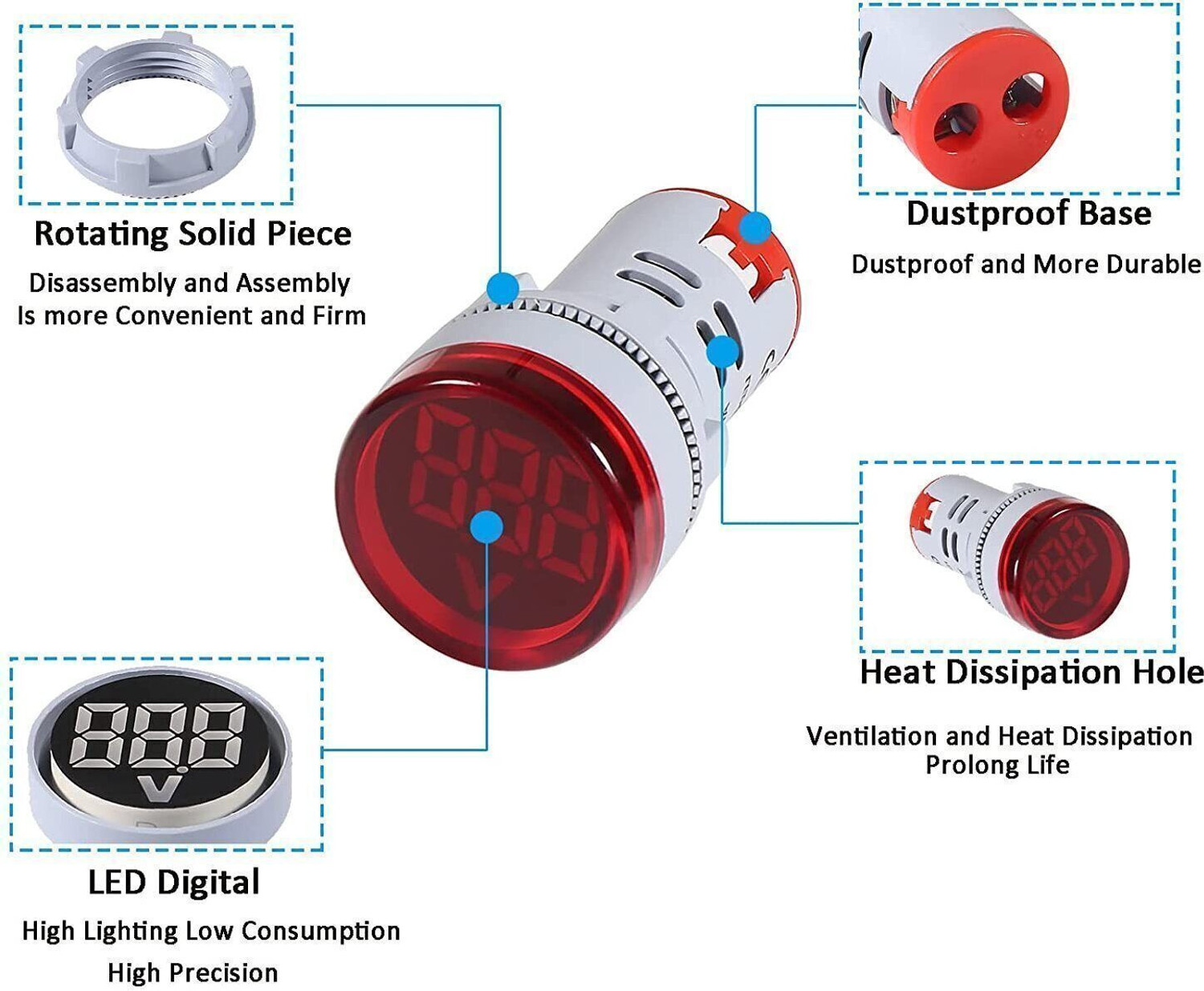 Image of DECENT AIR SYSTEM AD16-22DSV 4pcs LED Voltage Meter Indicator AC 60-500V LED Voltmeter