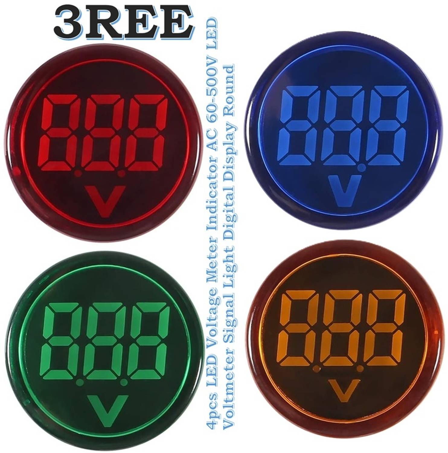 3REE AC 4pcs LED Voltage Meter Indicator AC 60-500V LED Voltmeter Voltmeter