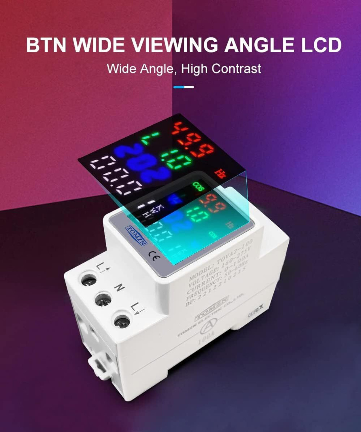 Image of amiciSense AC Digital Energy Meter, 100A Active Power Voltage Current Energy Meter Voltmeter