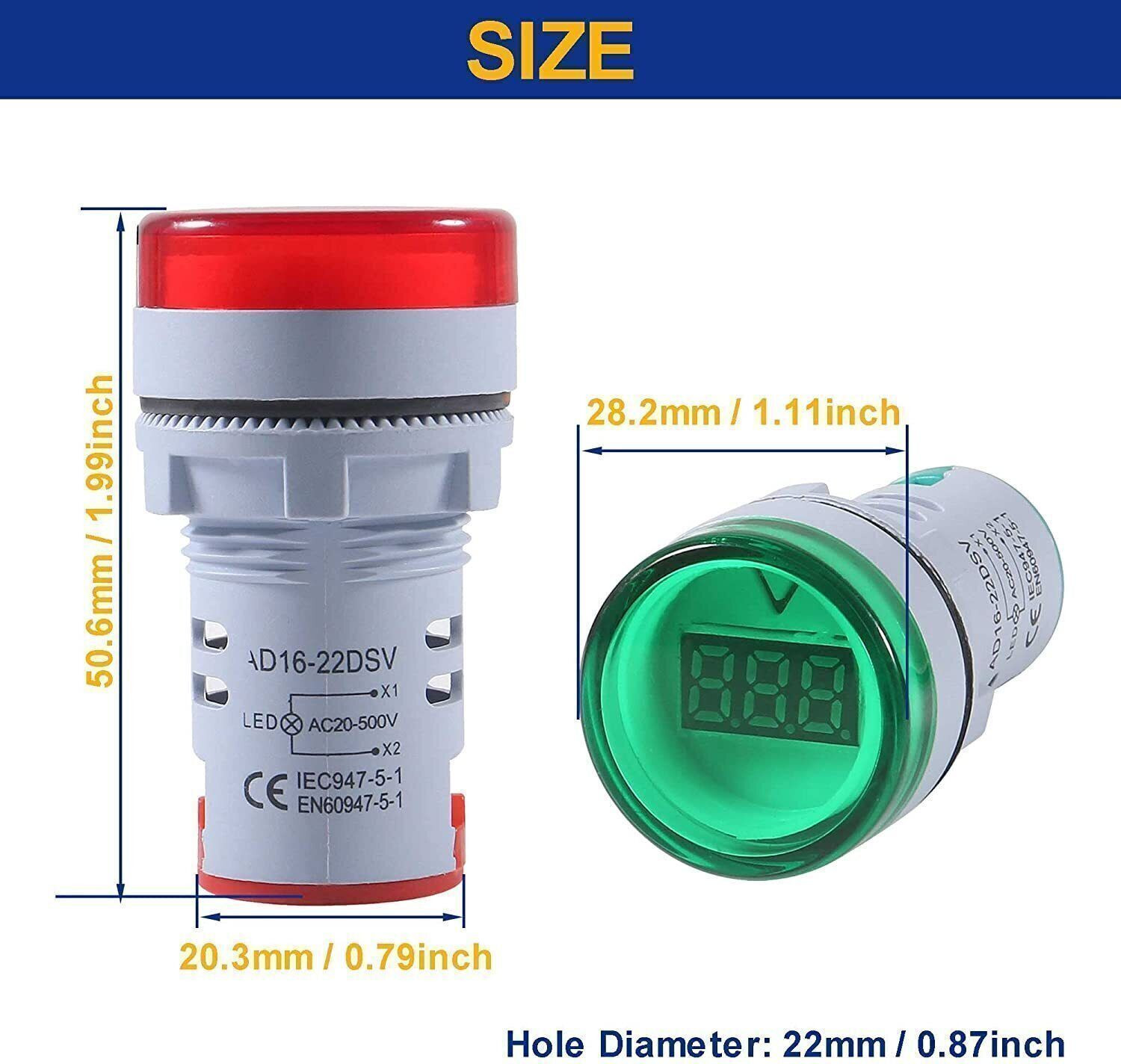 Image of DECENT AIR SYSTEM AD16-22DSV 4pcs LED Voltage Meter Indicator AC 60-500V LED Voltmeter
