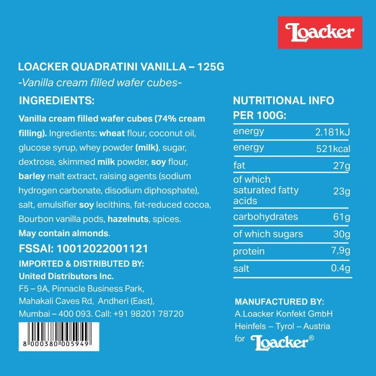 Image of LOACKER Quadratini Vanilla - Italy Wafers (125 g)