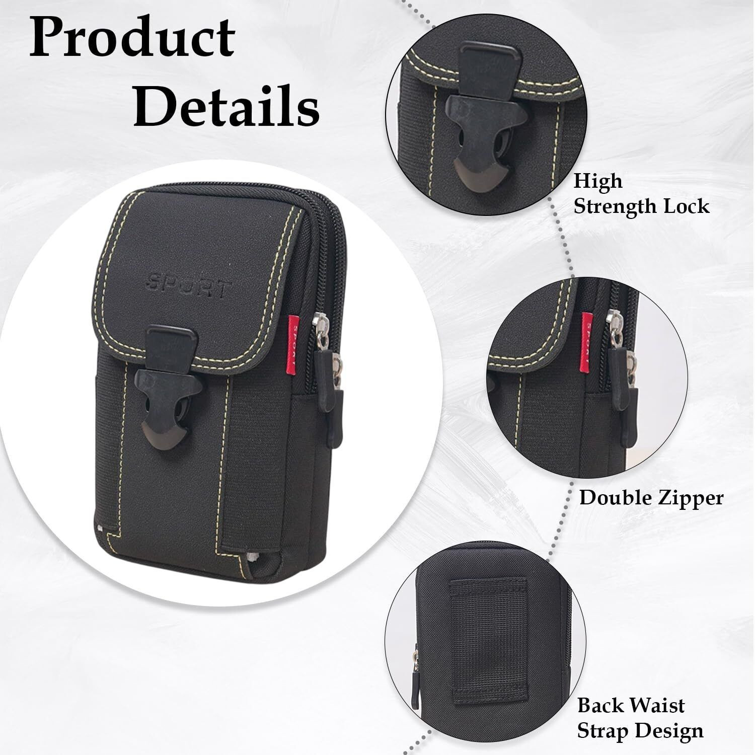 Image of MOMISY Men's Nylon Multi-Purpose Utility Pouch - Solid Black Outdoor Travel Phone Bag Mobile Pouch Bag