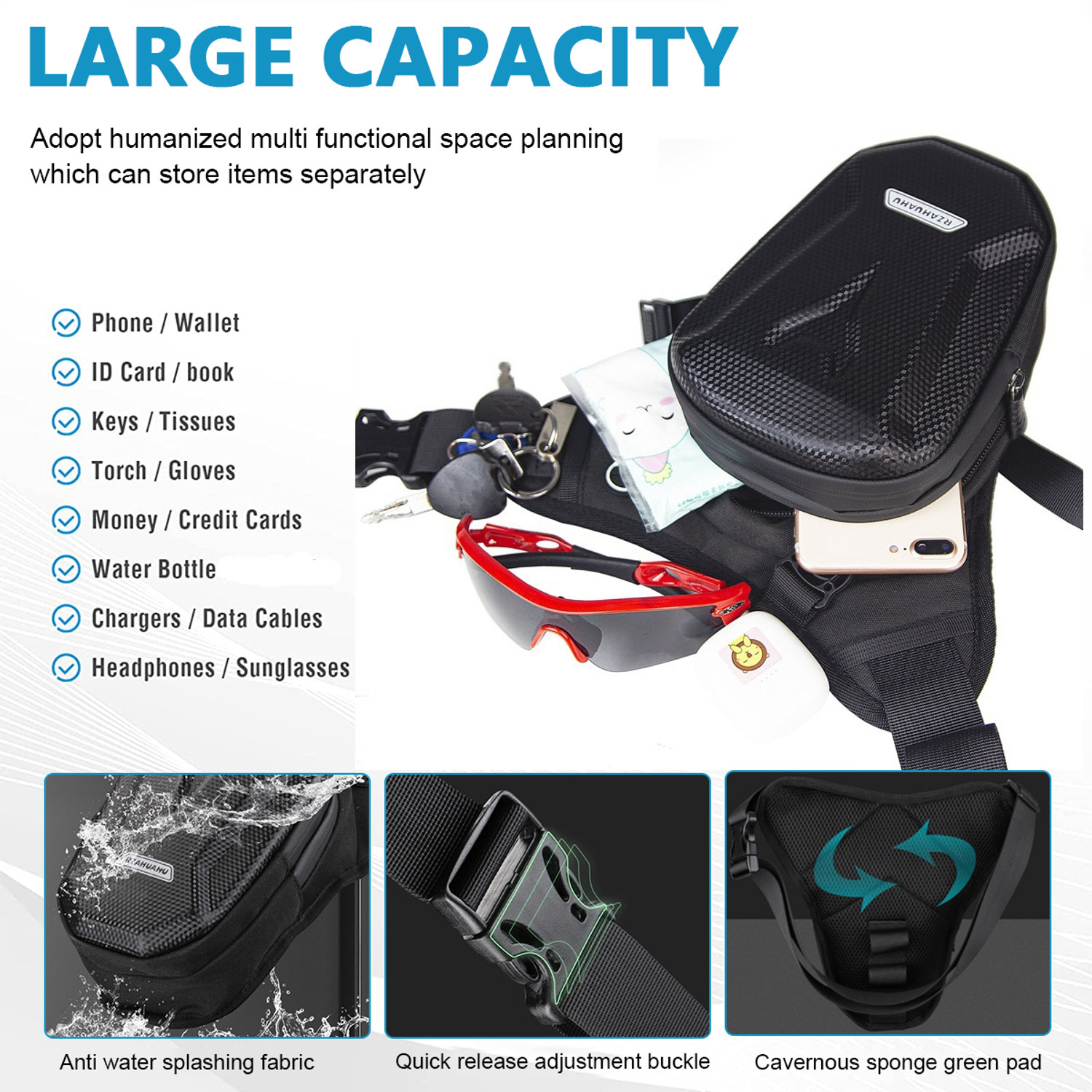 Image of HANNEA Otorcycle Waist Pack Drop Leg Bags Men Women Bike Riding Cycling Tactical Waist Bag