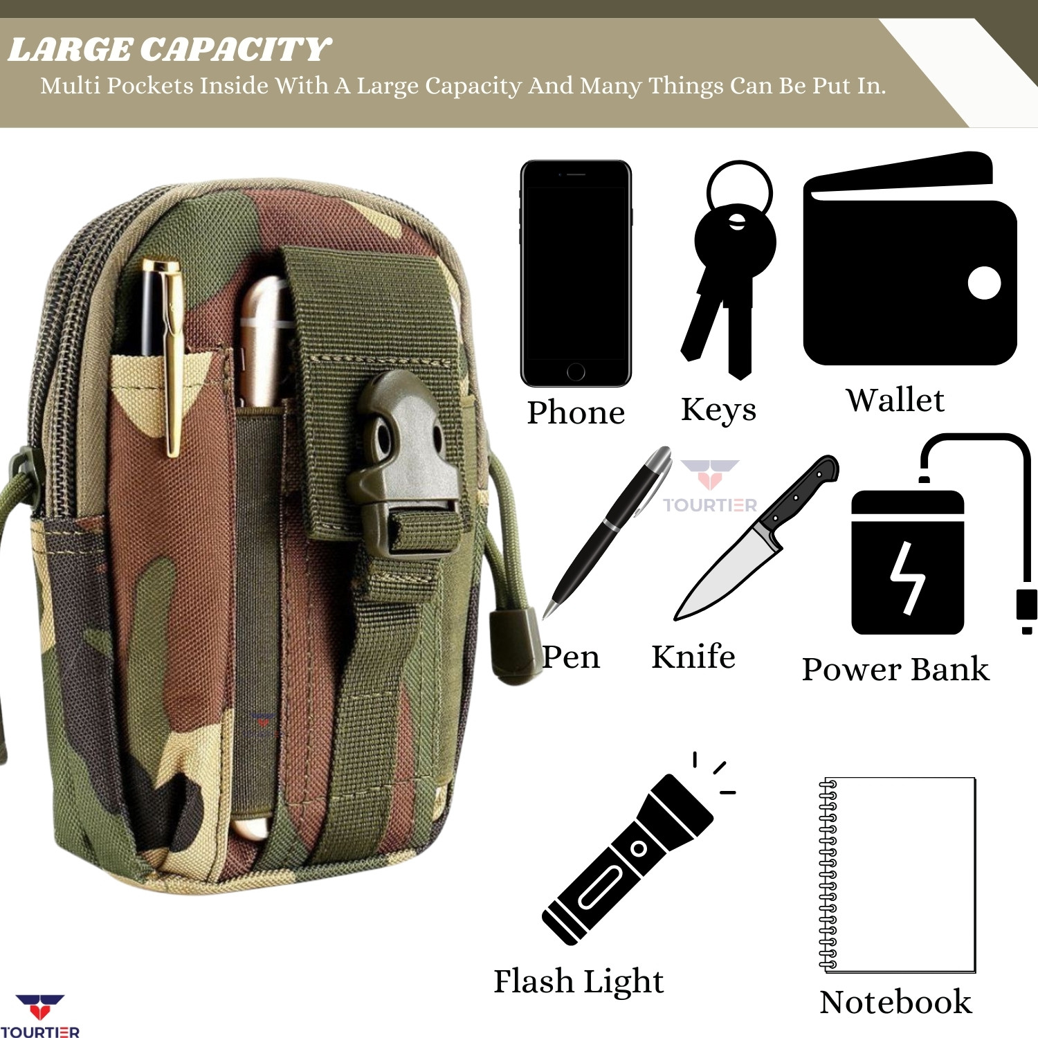 Image of TOURTIER Outdoor Travel Belt Bag Tactical Waist Wallet Molle Pouch For Camping Hiking Waist Bag