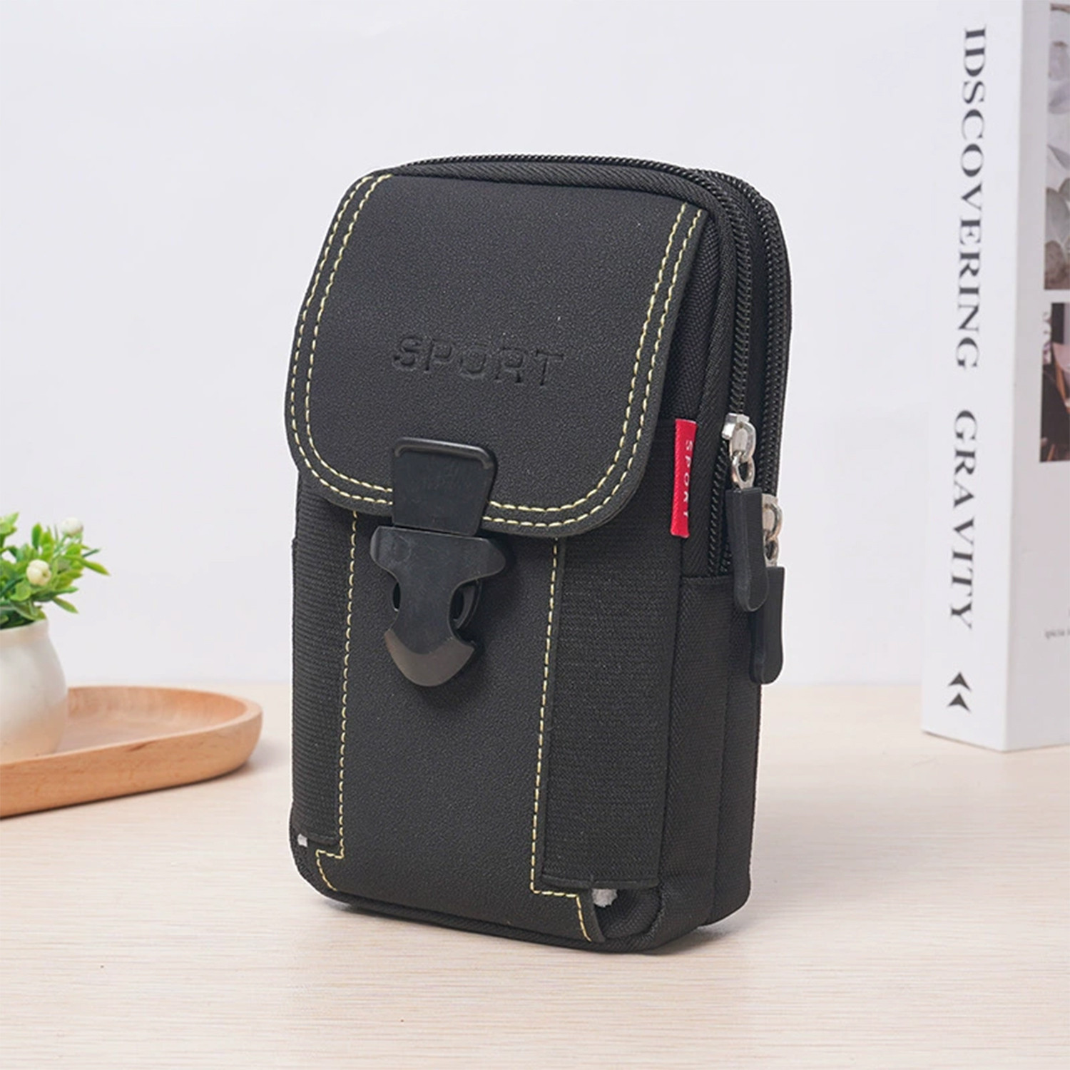 Image of MOMISY Men's Nylon Multi-Purpose Utility Pouch - Solid Black Outdoor Travel Phone Bag Mobile Pouch Bag