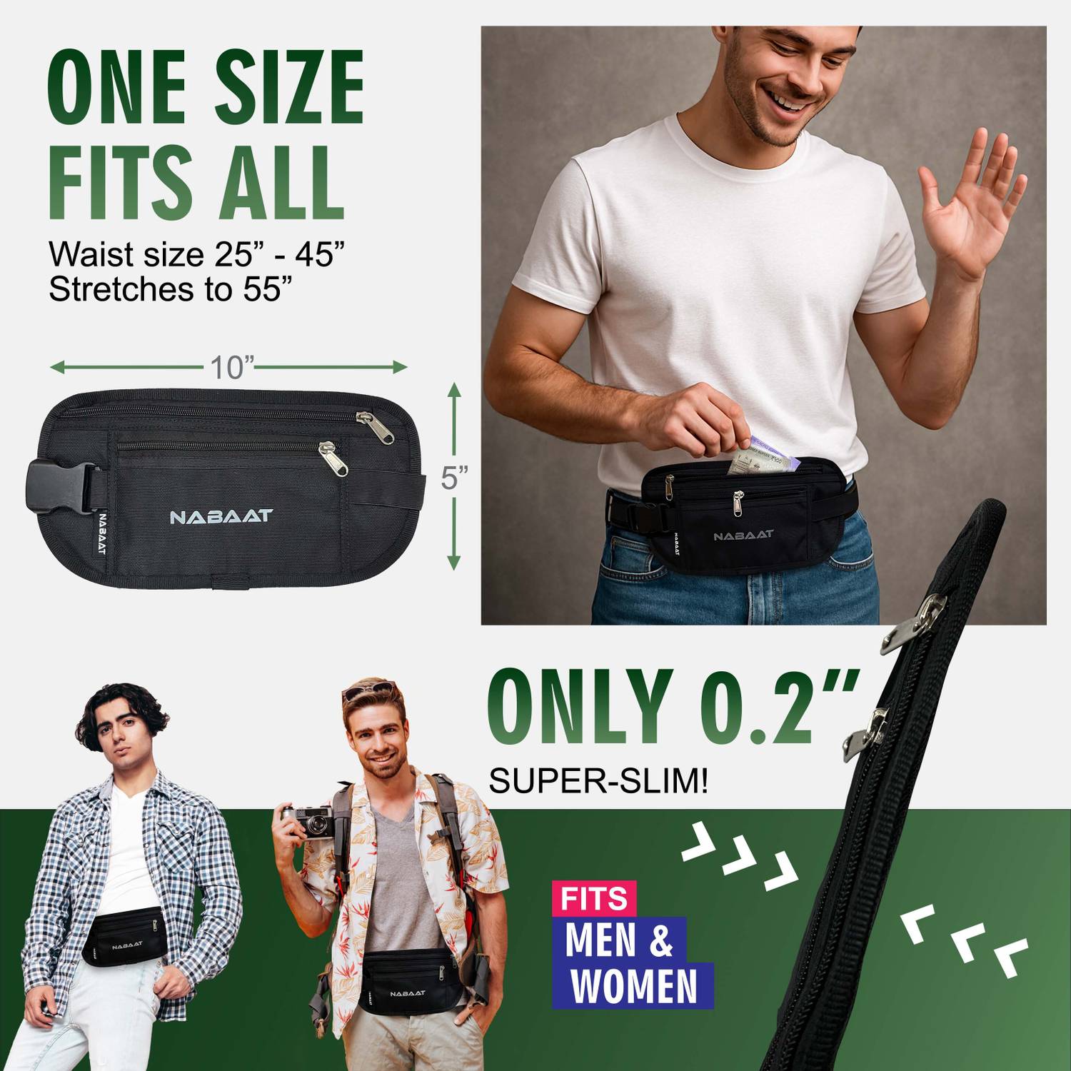 Nabaat Money Belt for Men and Women, Travel Passport Hidden Waist