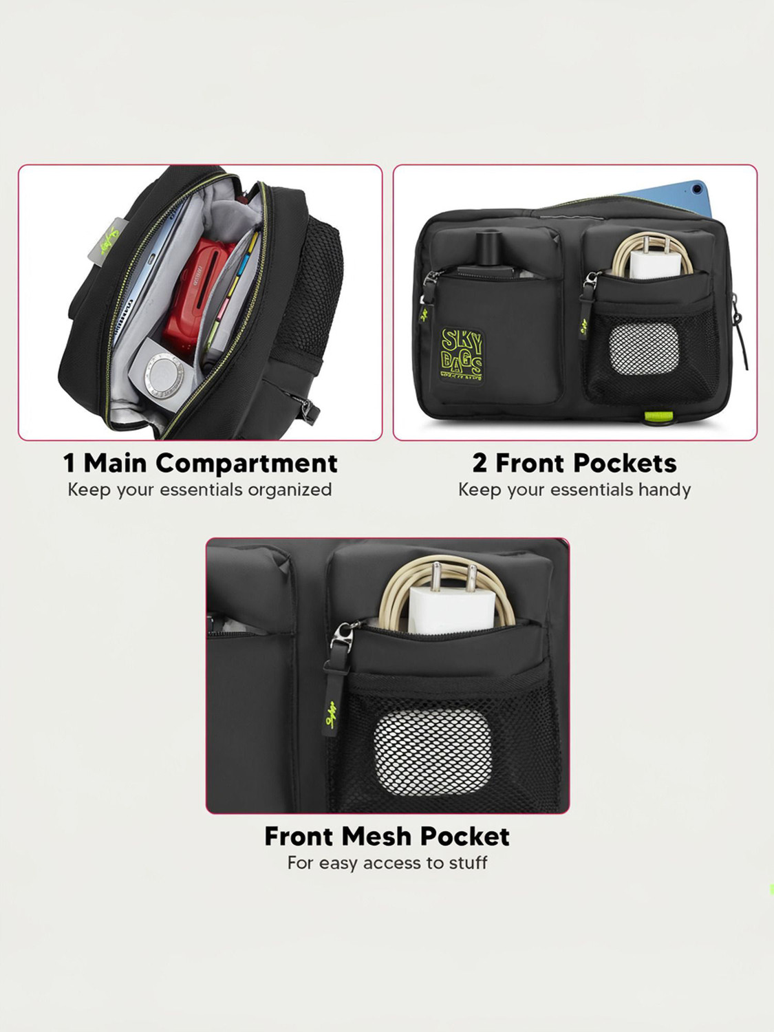 Image of SKYBAGS Blaze Crossbody Fashion Sling Bag For Men And Women, Tablet Compatible - Black Crossbody Fashion Sling Bag