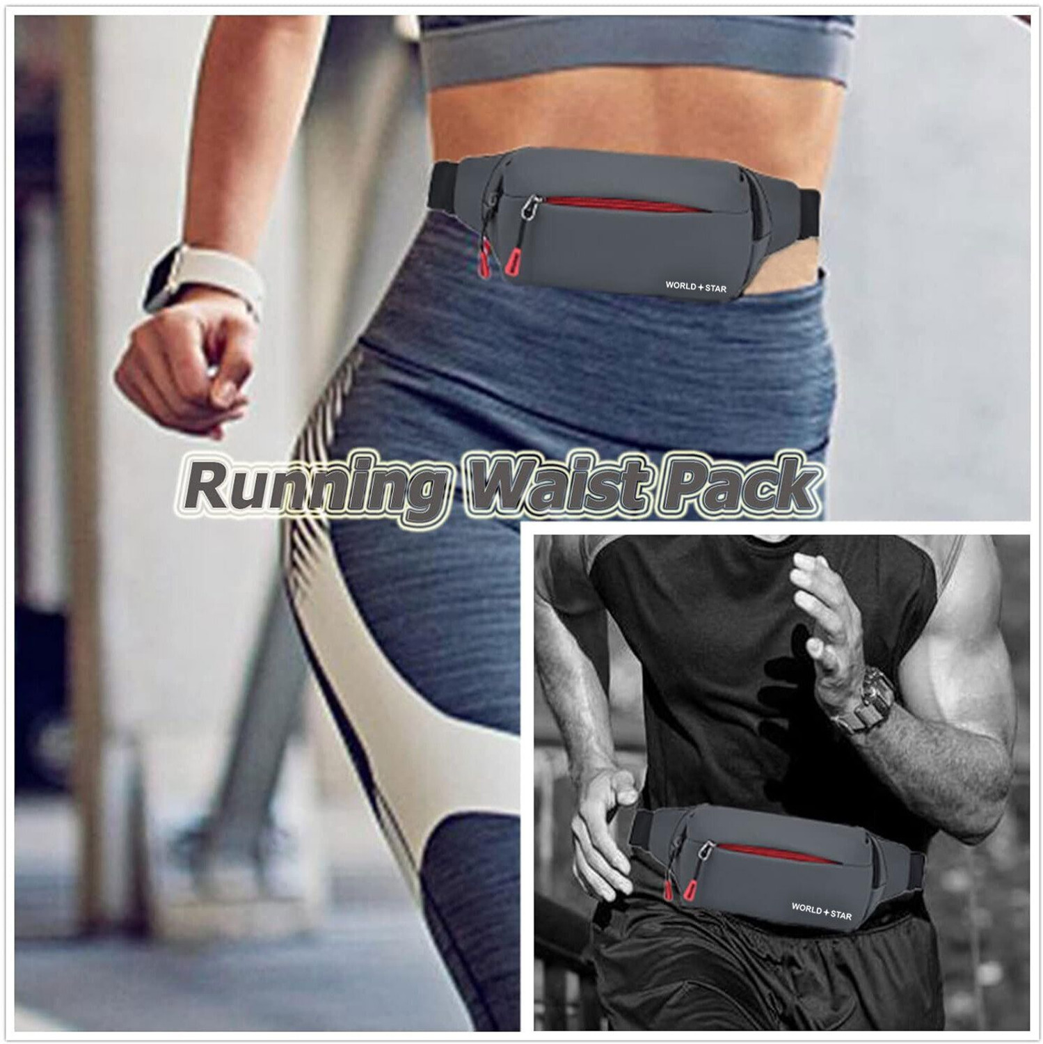 Image of Worldstar wiast bag Waist Pouch Pack Travel Side Sling Travel Essentials for Running, Riding a Bike (Grey)