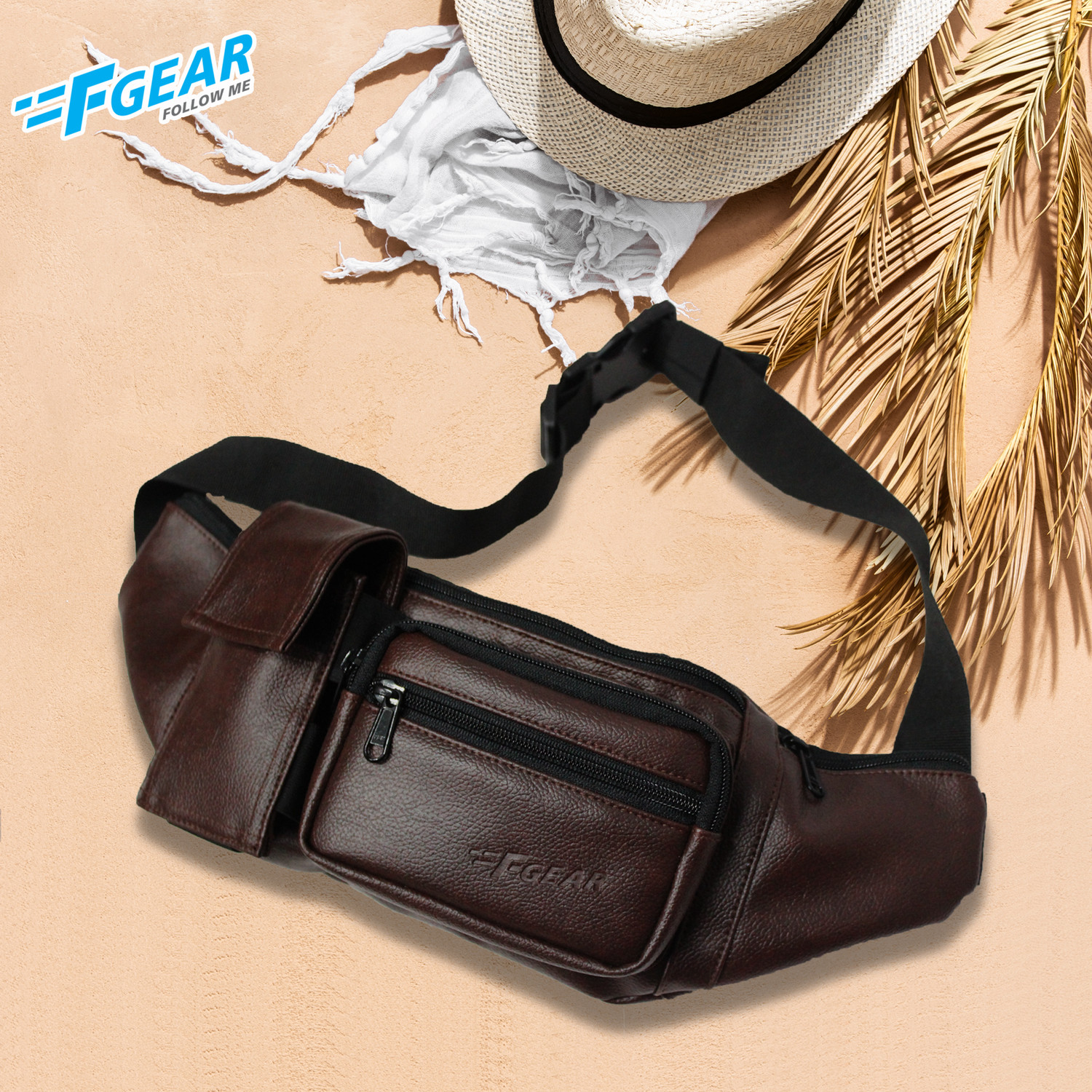 Image of F Gear Potent Art Leather Brown Adjustable Strap Waist Bag